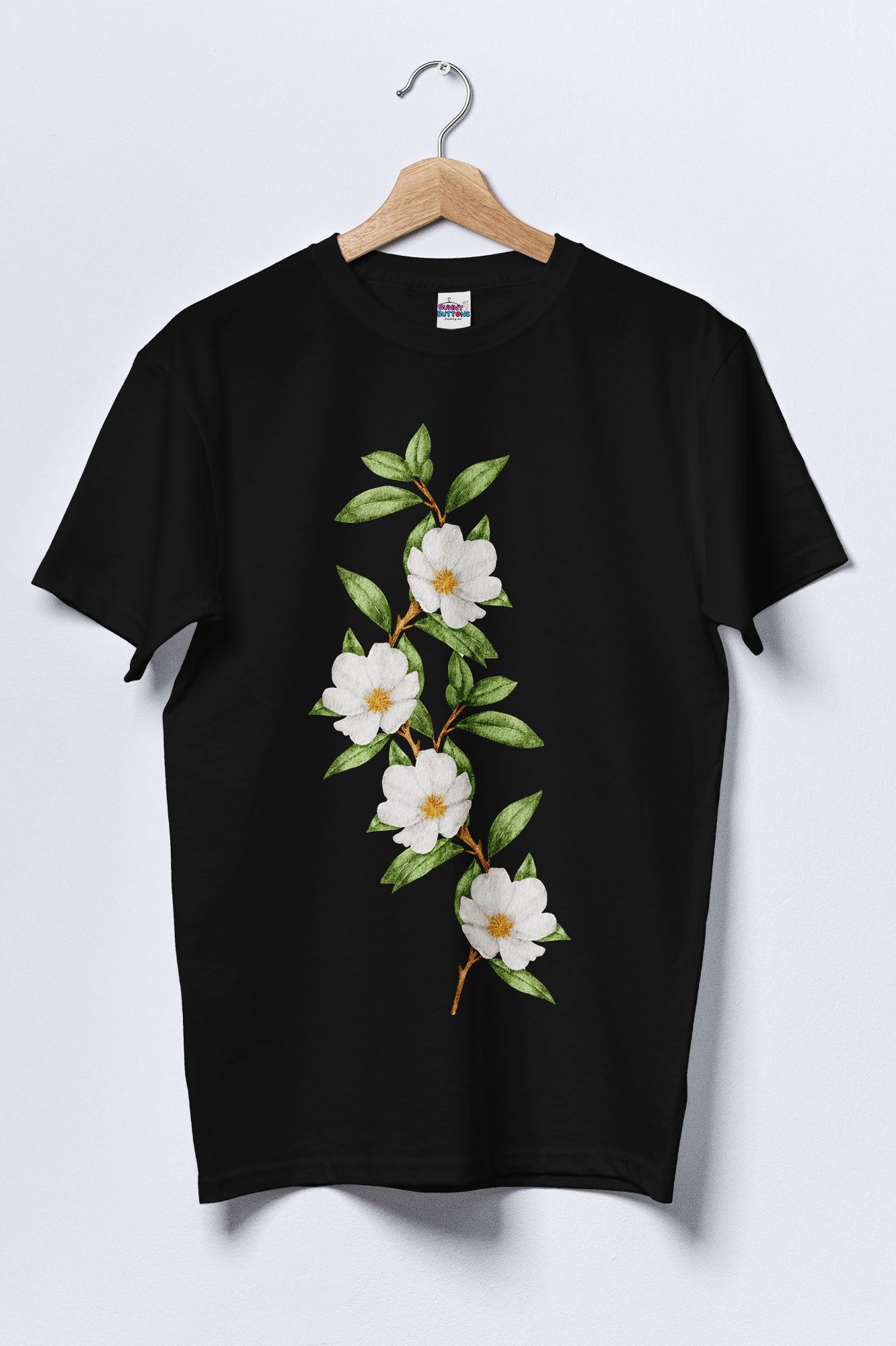 Women Cotton T-Shirt - White flower Art