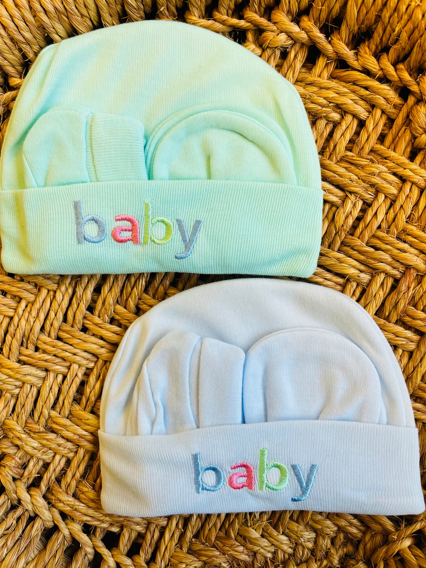 Cap and Mitten | Set of 2 | Pair of Socks, Gloves and Cap ( 0 - 12 Months) Blue and Mint Set