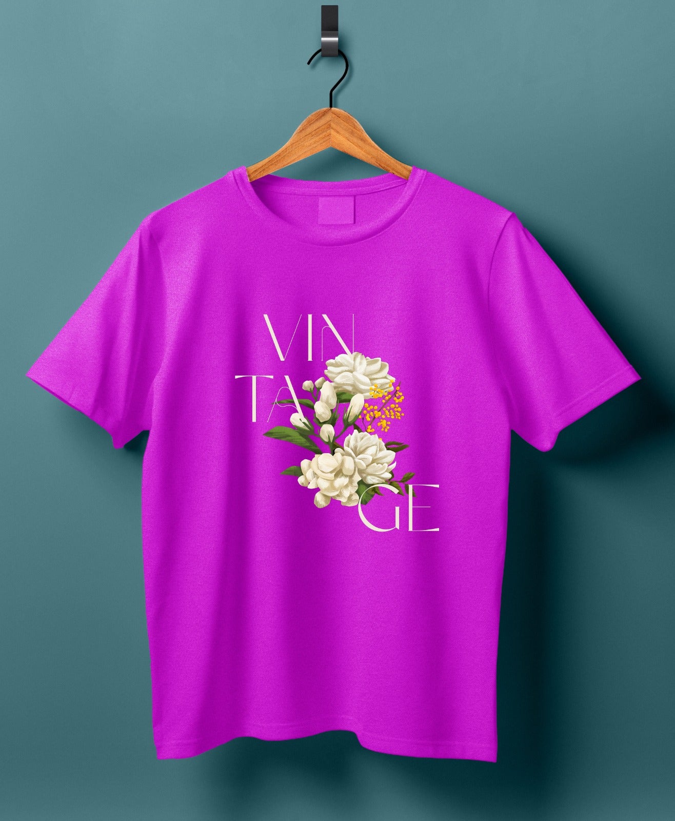 Women Cotton T-Shirt - Vintage White flower