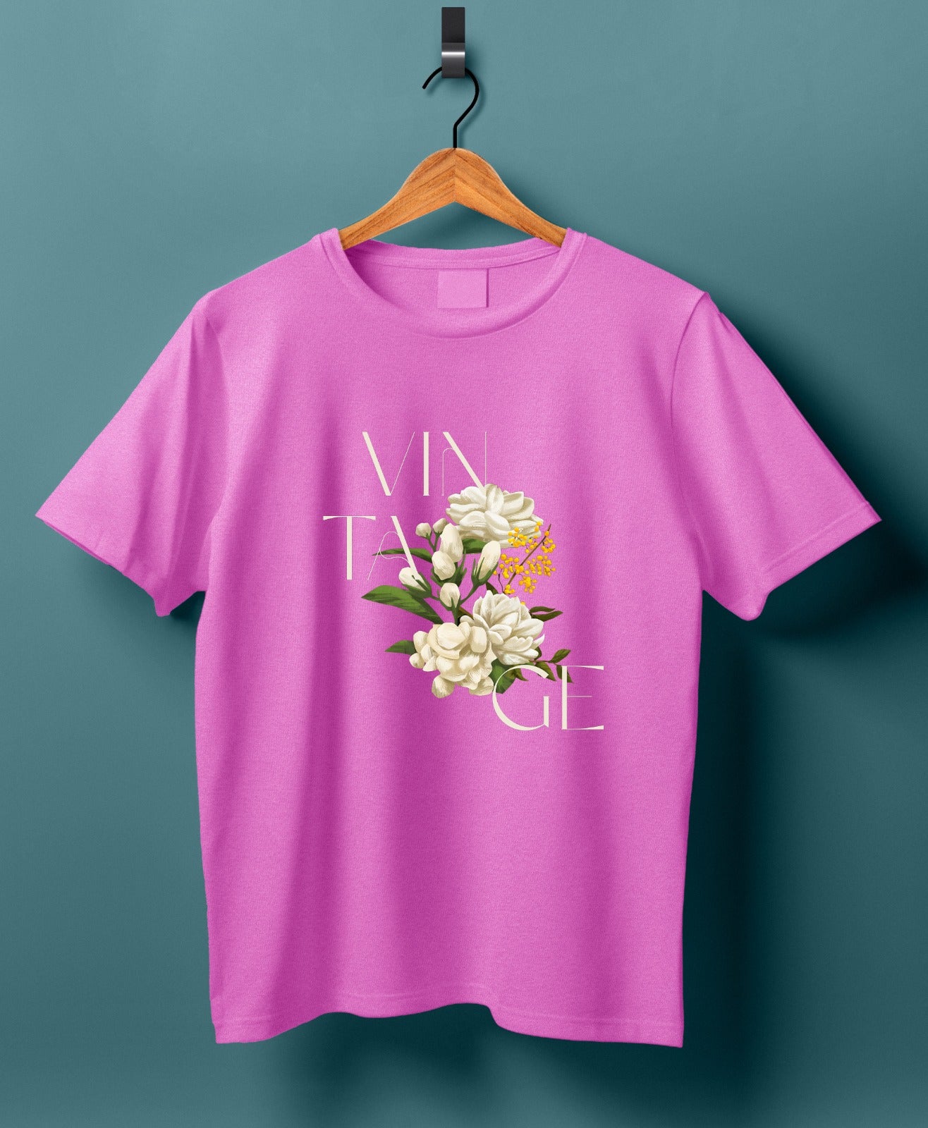 Women Cotton T-Shirt - Vintage White flower