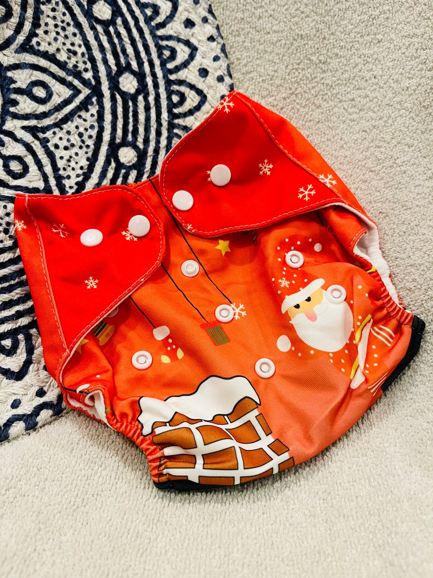 Reusable Diaper - Santa Red | Comes with 1 Reusable Pad | (0 Months to 36 Months)