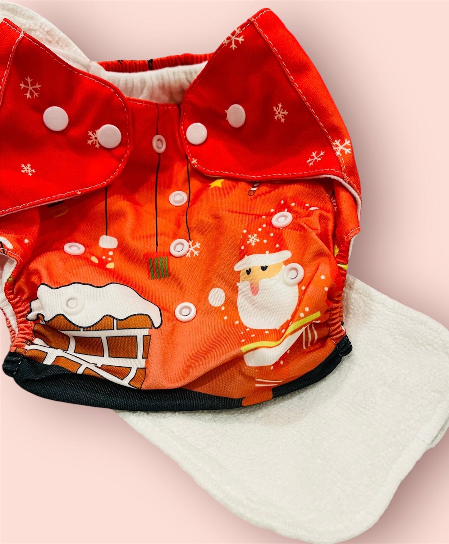 Reusable Diaper - Santa Red | Comes with 1 Reusable Pad | (0 Months to 36 Months)