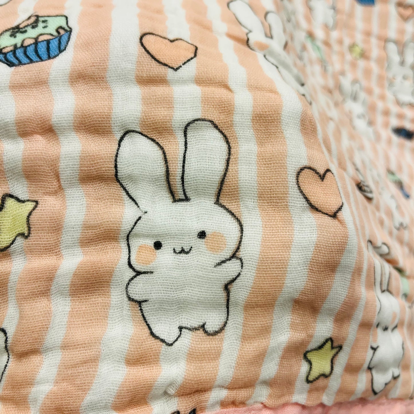 Baby Blanket | Organic Muslin Cotton - 6 -Layered | Pink Striped Bunny