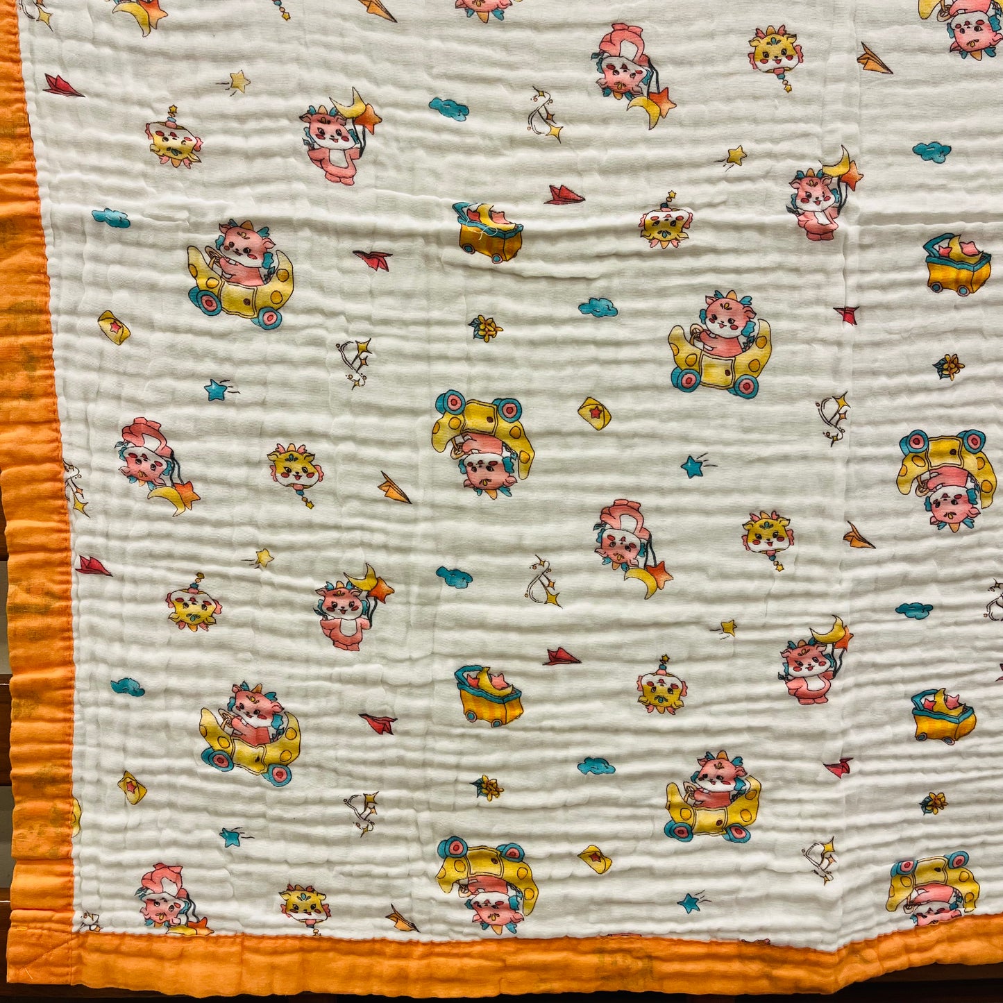 Baby Blanket | Organic Muslin Cotton - 6 -Layered | Orange Moon Dragon
