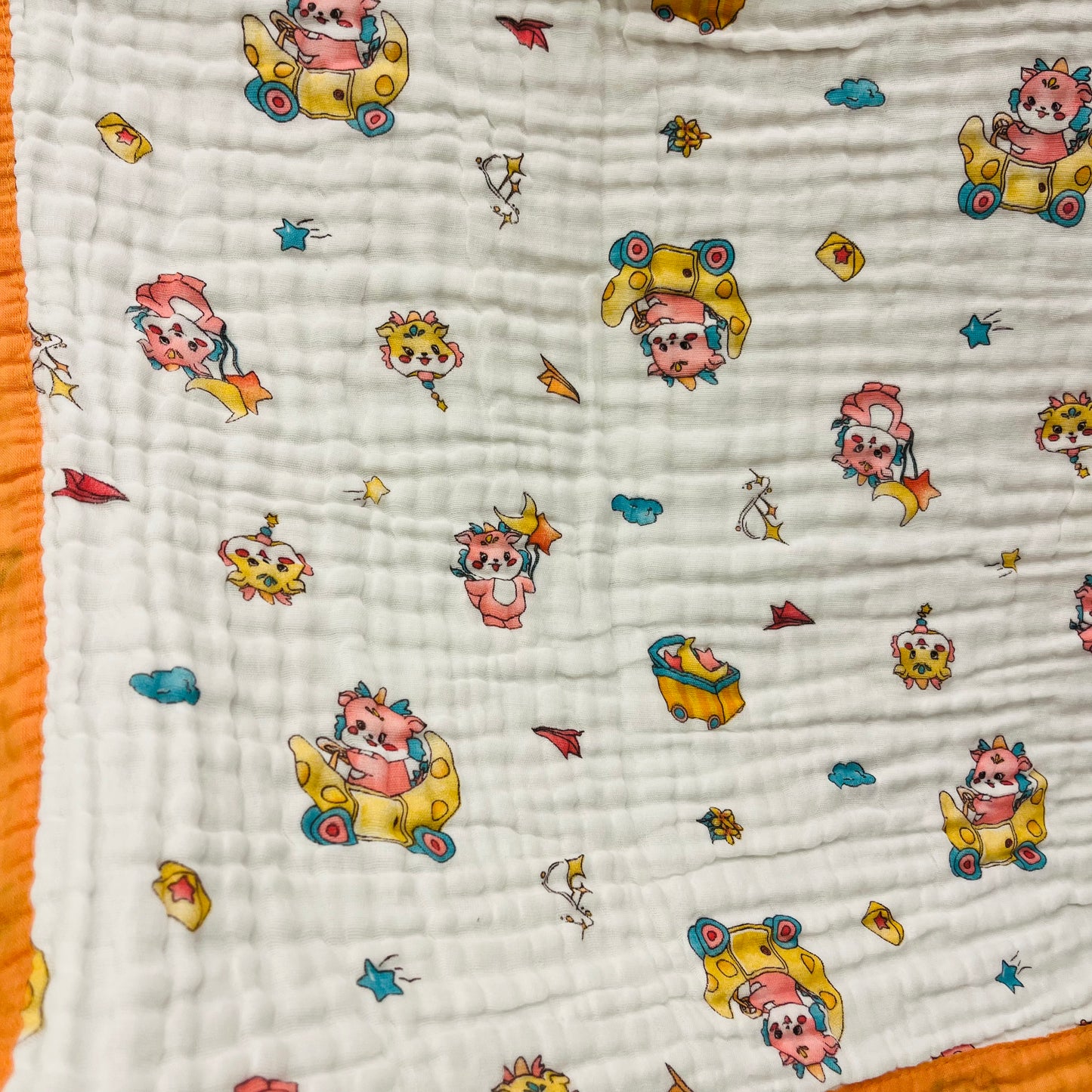 Baby Blanket | Organic Muslin Cotton - 6 -Layered | Orange Moon Dragon