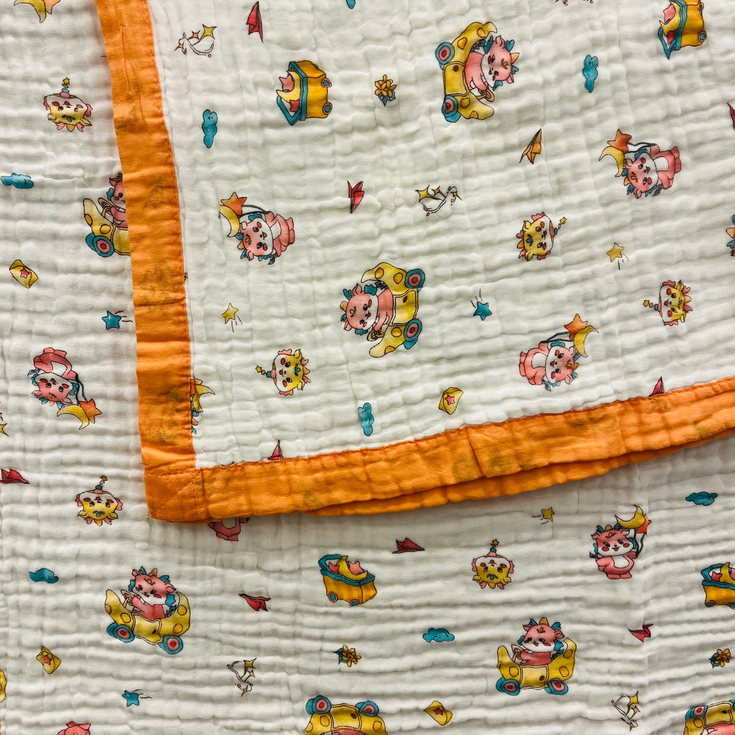 Baby Blanket | Organic Muslin Cotton - 6 -Layered | Orange Moon Dragon