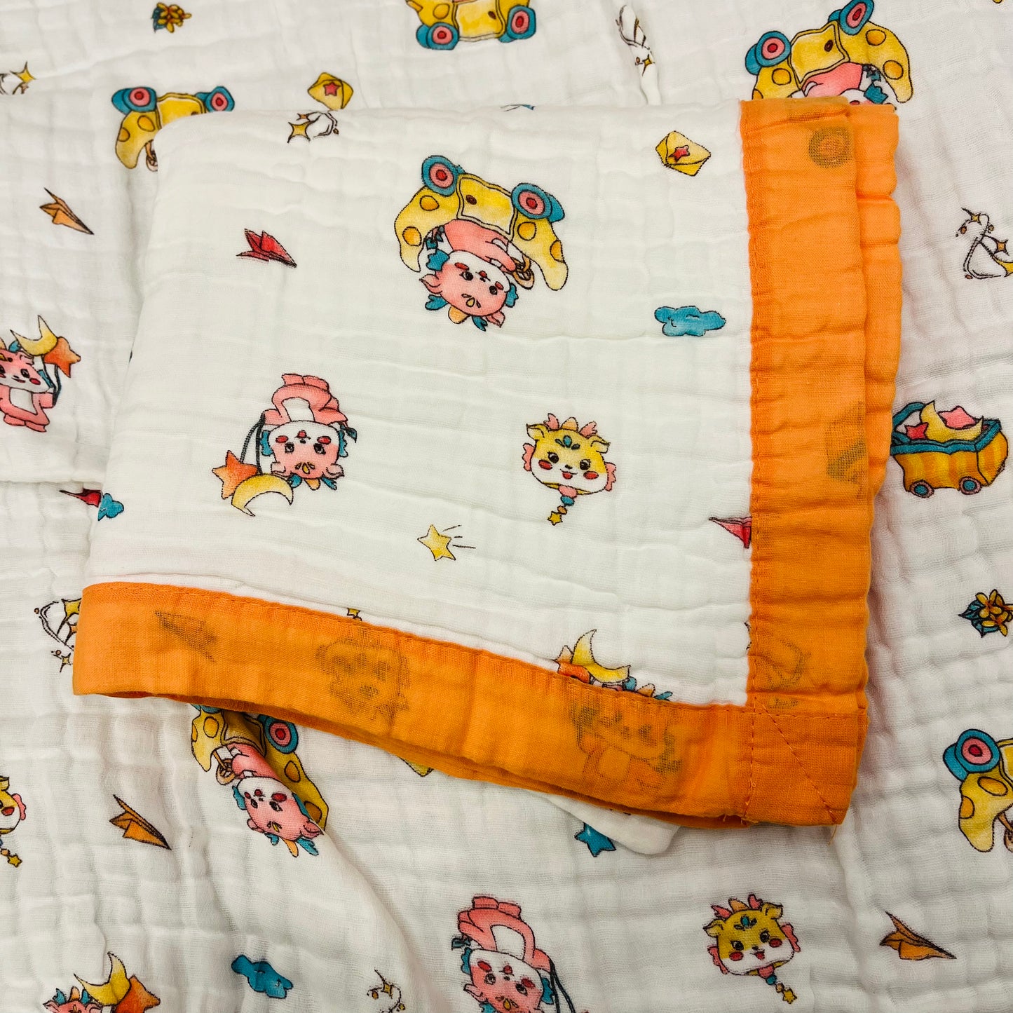 Baby Blanket | Organic Muslin Cotton - 6 -Layered | Orange Moon Dragon