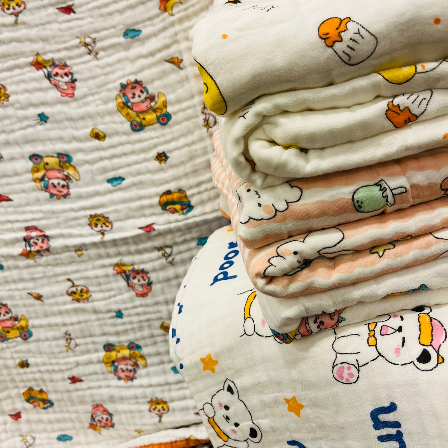 Baby Blanket | Organic Muslin Cotton - 6 -Layered | Pink Striped Bunny