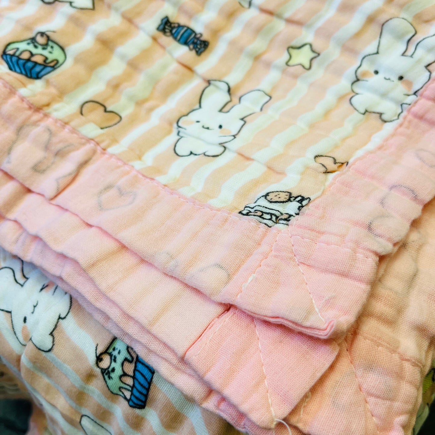 Baby Blanket | Organic Muslin Cotton - 6 -Layered | Pink Striped Bunny