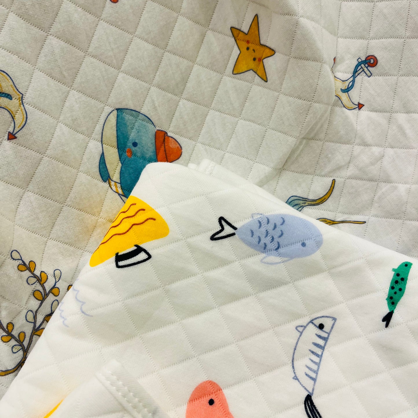 Eco - Muslin Cotton Hooded Blanket cum Towel | Fish & Aqua | (0 Months to 30 Months)