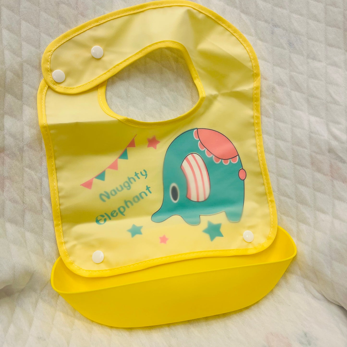 Cotton Washable Baby Bibs | With Spill Tray | Waterproof Layer | Easy wear Buttons