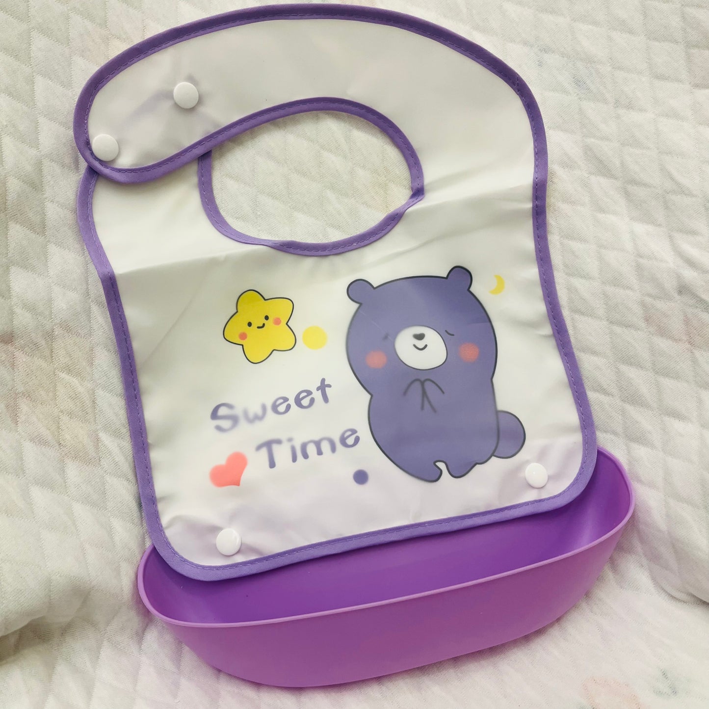 Cotton Washable Baby Bibs | With Spill Tray | Waterproof Layer | Easy wear Buttons