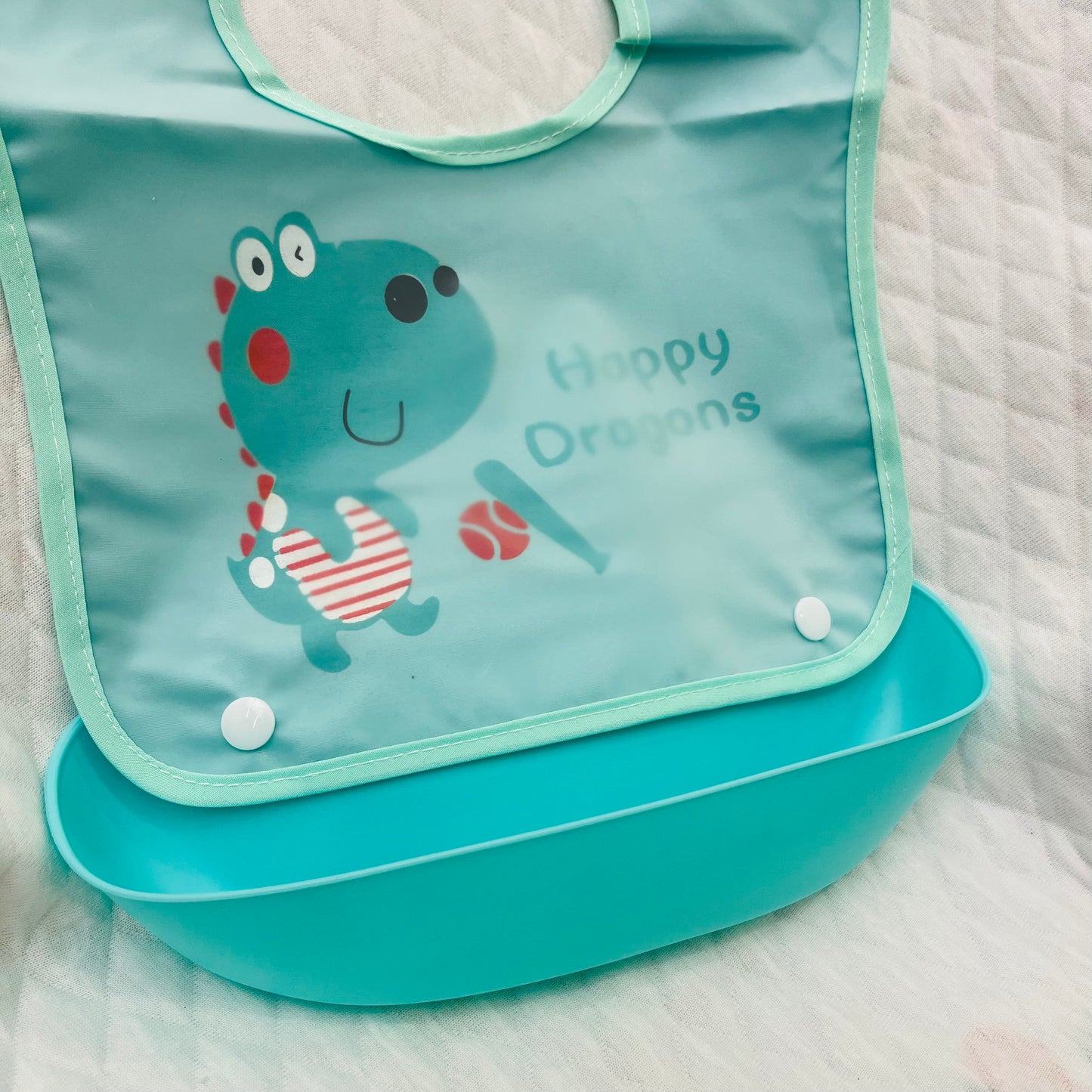 Cotton Washable Baby Bibs | With Spill Tray | Waterproof Layer | Easy wear Buttons