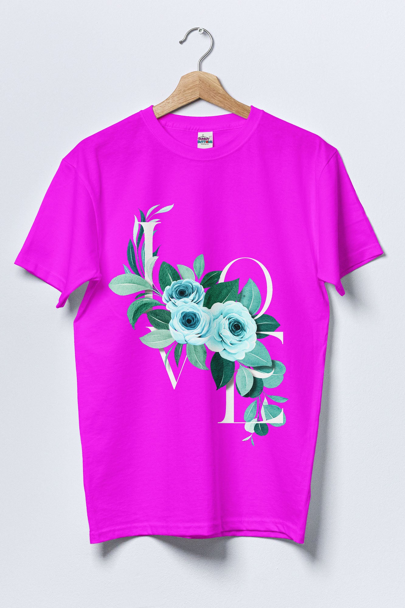 Women Cotton T-Shirt - LOVE Vintage Rose