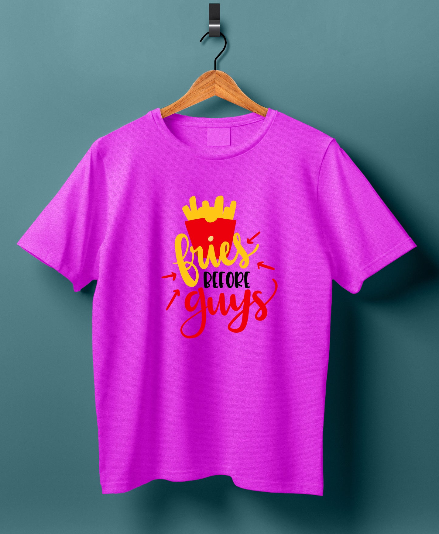 Women Cotton T-Shirt - Fries before Guys