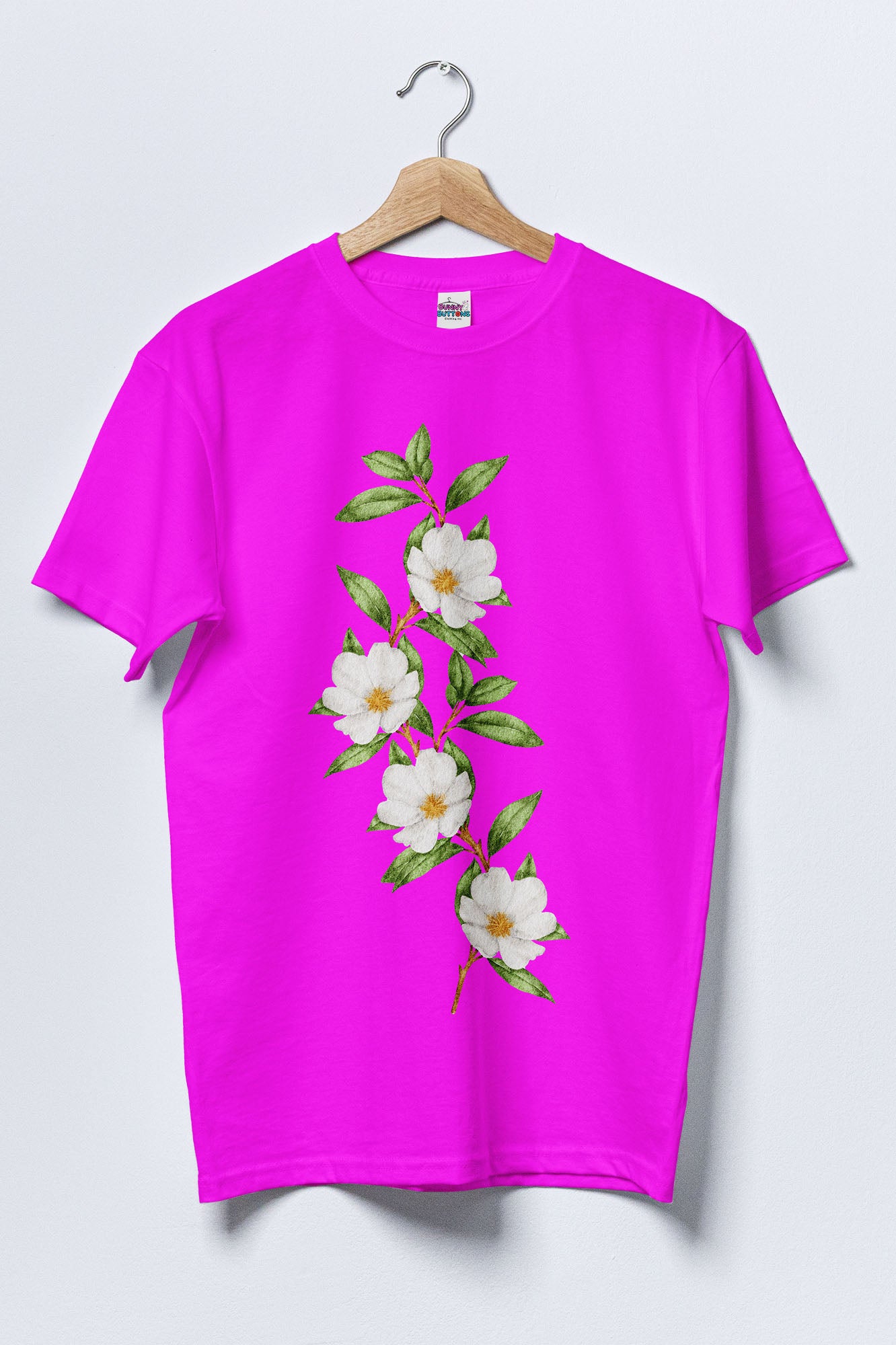 Women Cotton T-Shirt - White flower Art