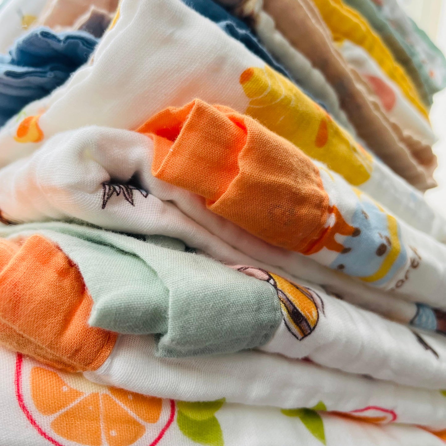 Baby Blanket | Organic Muslin Cotton - 6 Layered | Orange Sun & Fox