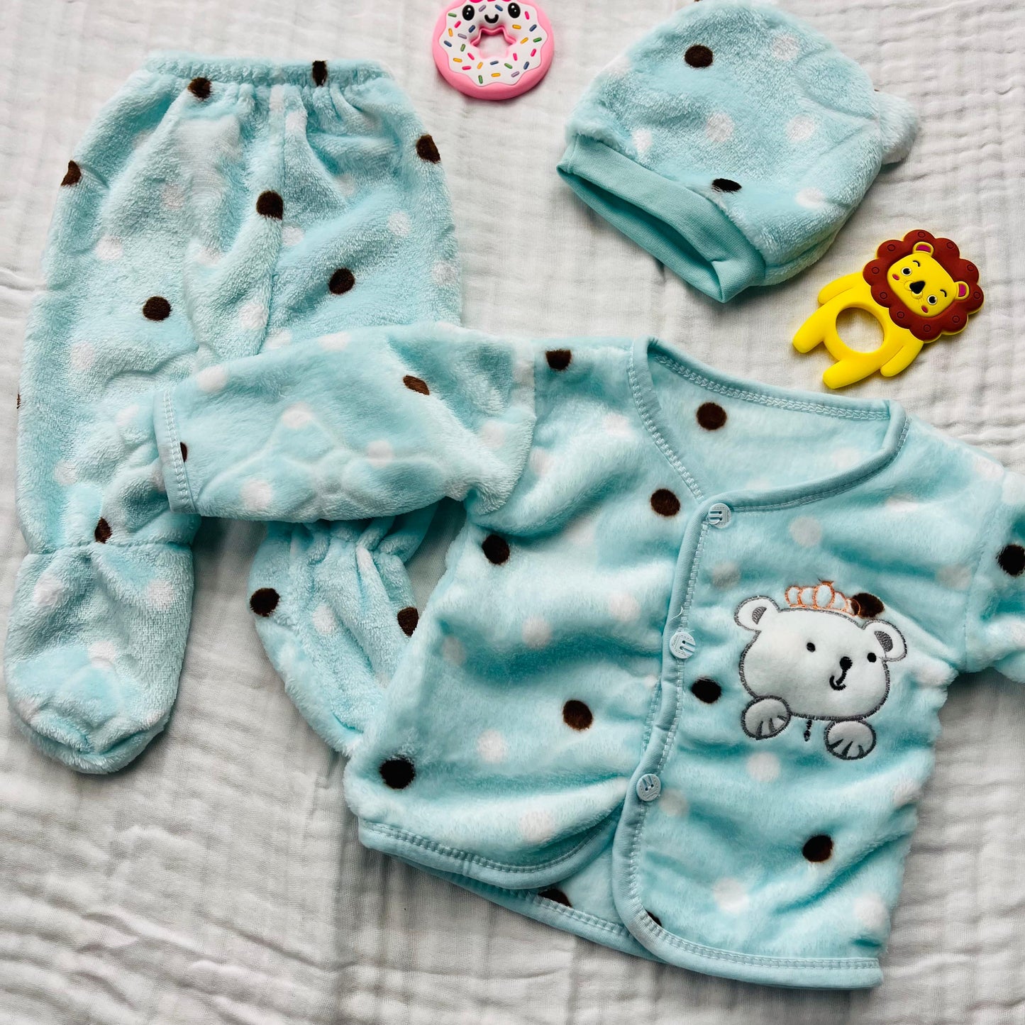 Soft Full Suit | 5 Piece Full Set | Winter Suit | Mint Polka | 3 Months - 15 Months