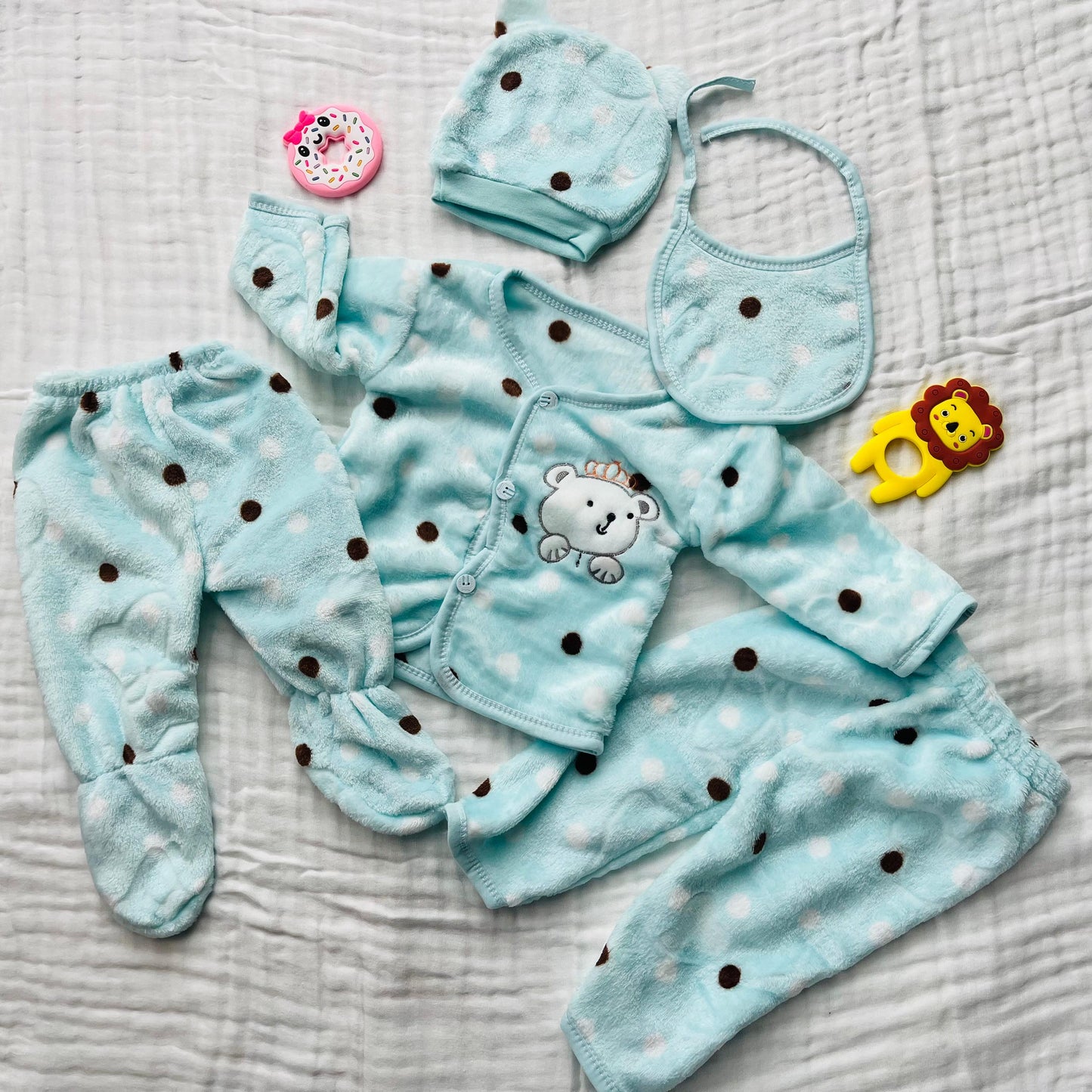 Soft Full Suit | 5 Piece Full Set | Winter Suit | Mint Polka | 3 Months - 15 Months