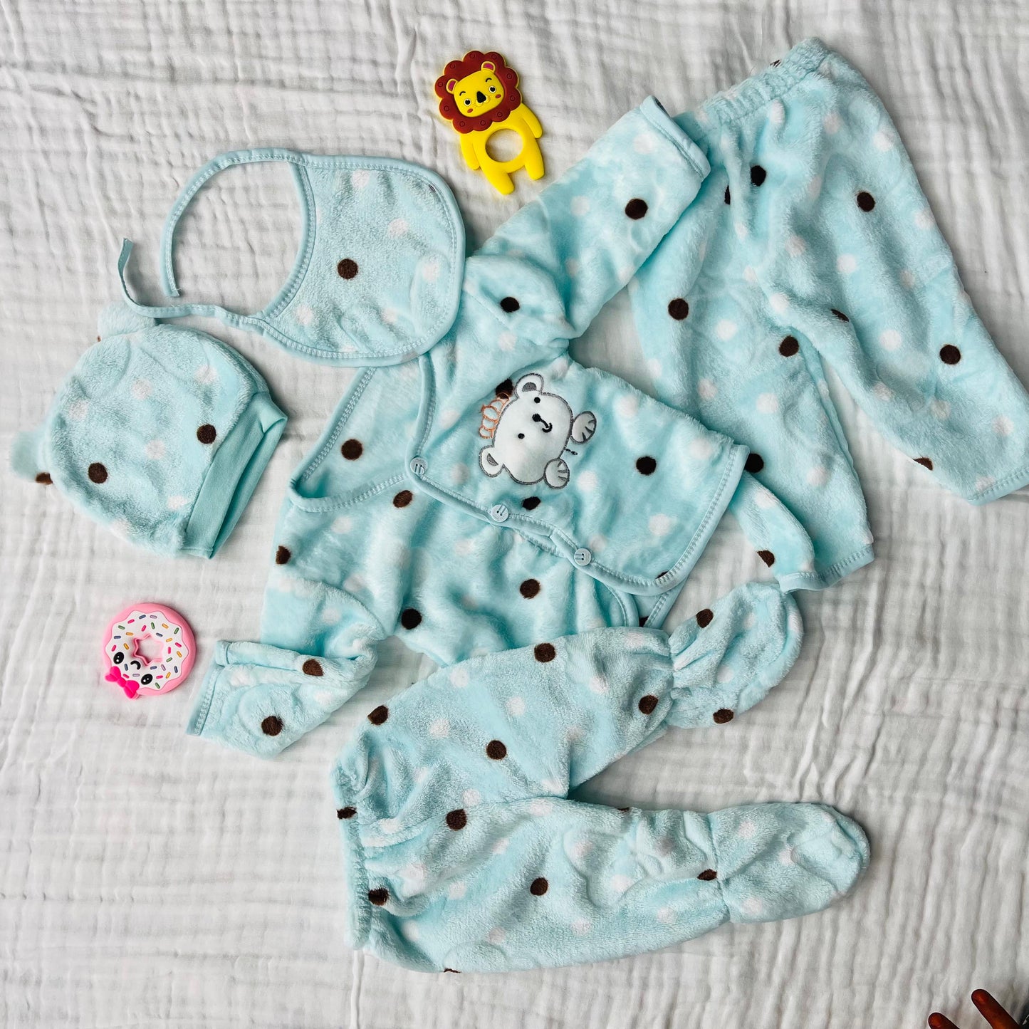 Soft Full Suit | 5 Piece Full Set | Winter Suit | Mint Polka | 3 Months - 15 Months