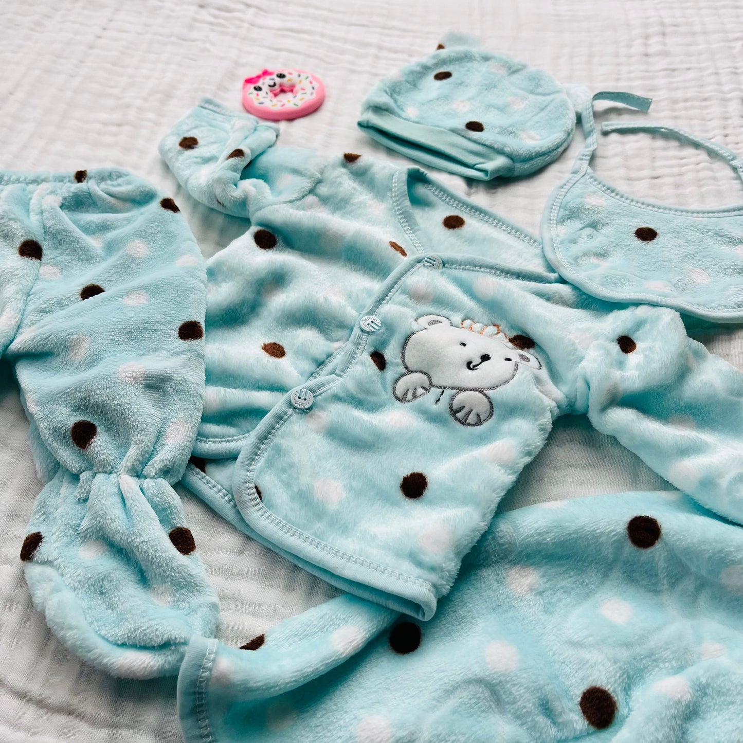 Soft Full Suit | 5 Piece Full Set | Winter Suit | Mint Polka | 3 Months - 15 Months