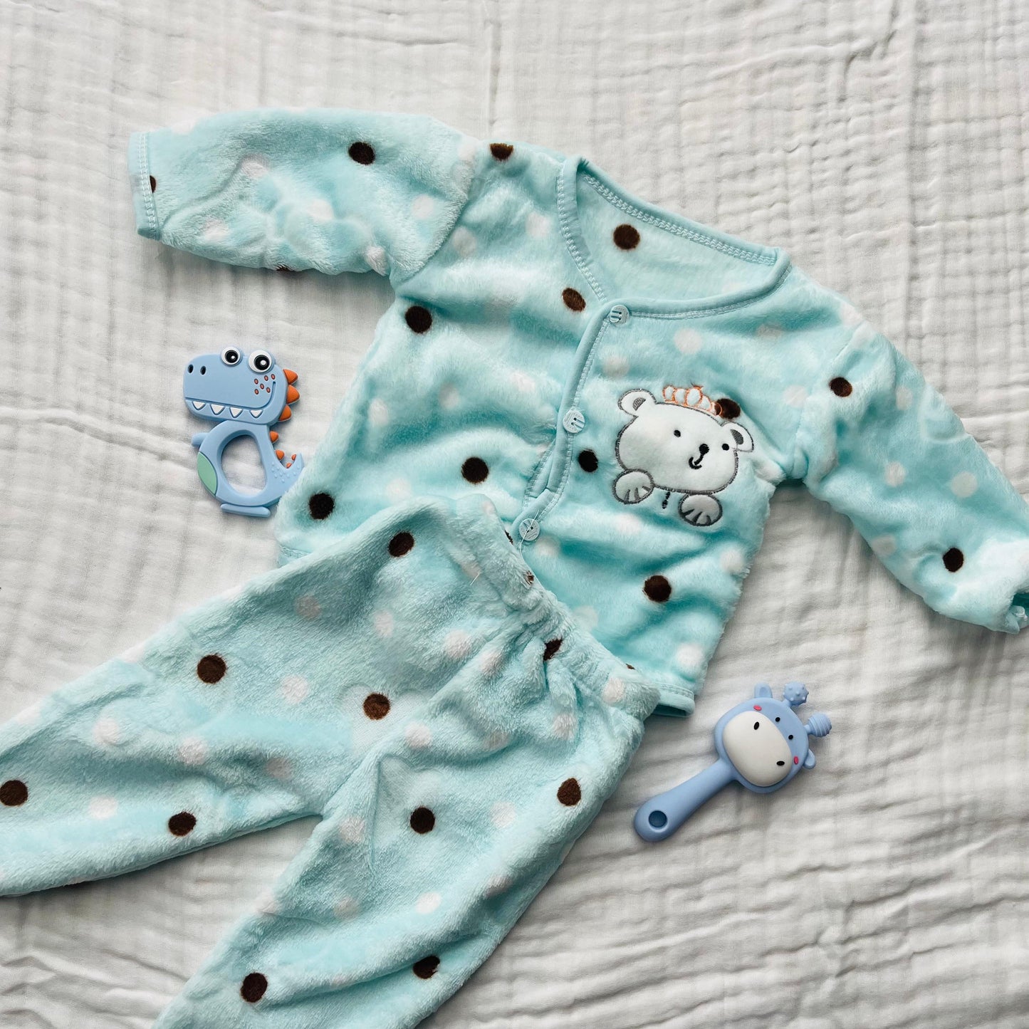 Soft Full Suit | 5 Piece Full Set | Winter Suit | Mint Polka | 3 Months - 15 Months
