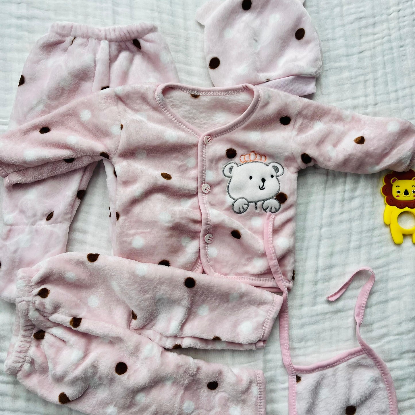 Soft Full Suit | 5 Piece Full Set | Winter Suit | Pink Polka | 3 Months - 15 Months