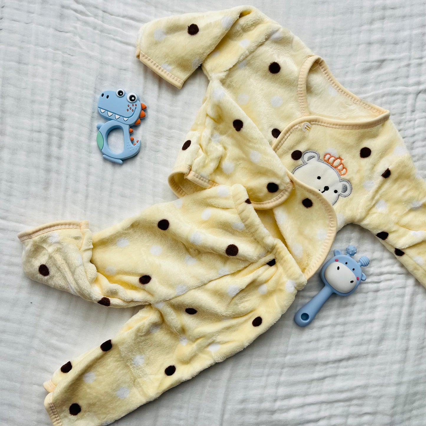 Soft Full Suit | Full Sleeve with Full Pants - Winter Suit | Yellow Polka | 3 Months - 15 Months