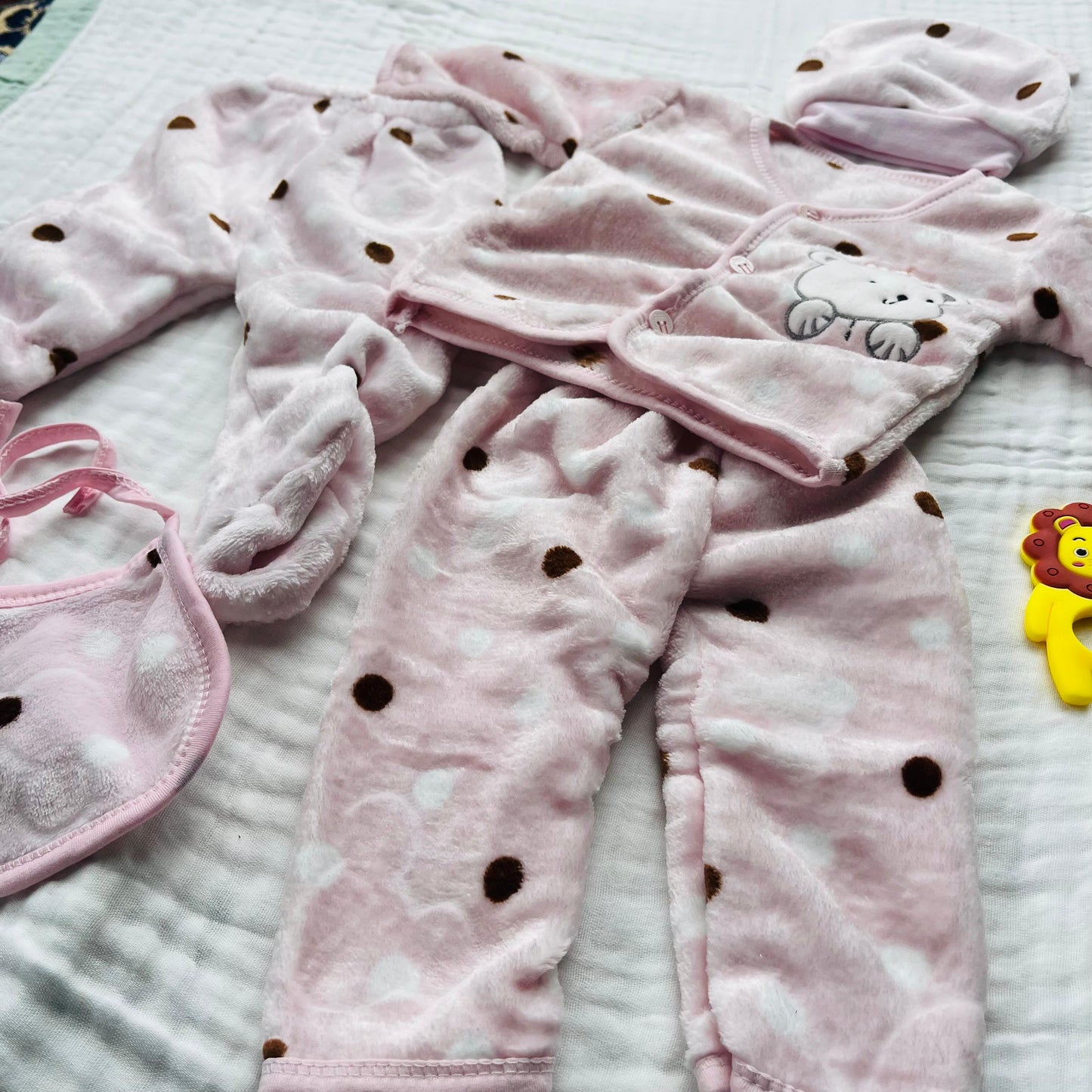 Soft Full Suit | 5 Piece Full Set | Winter Suit | Pink Polka | 3 Months - 15 Months