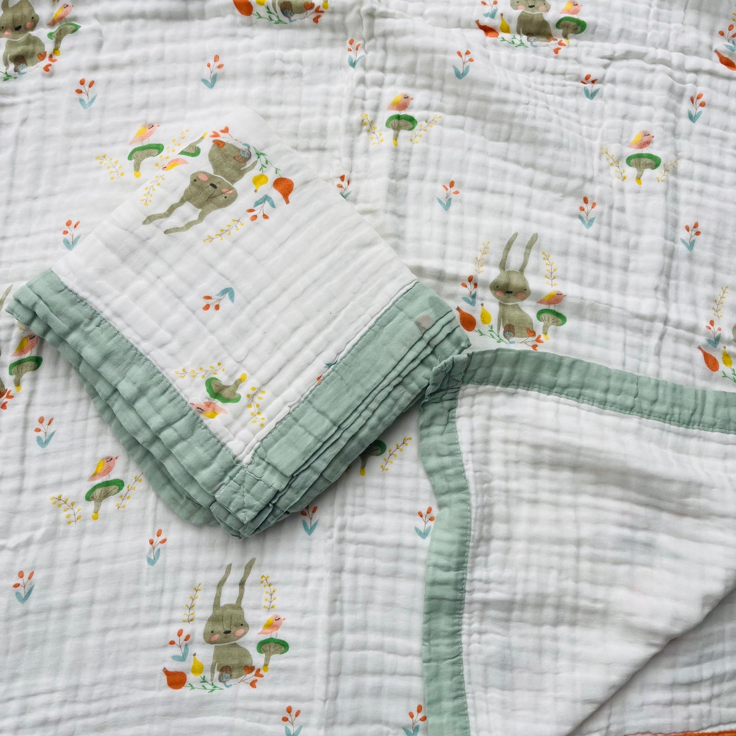 Baby Blanket | Organic Muslin Cotton - Multi-Layered | Little Bunny
