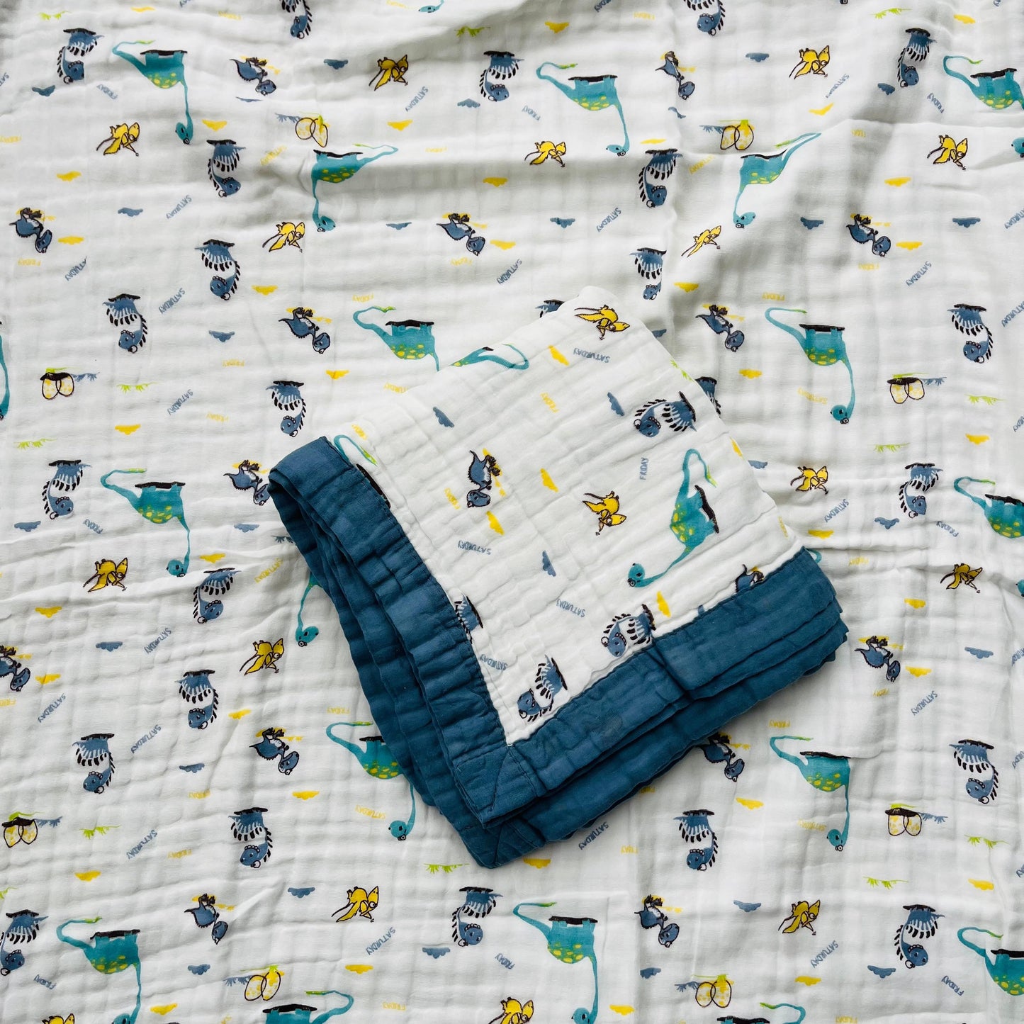 Baby Blanket | Organic Muslin Cotton - 6 -Layered | Dino Grey