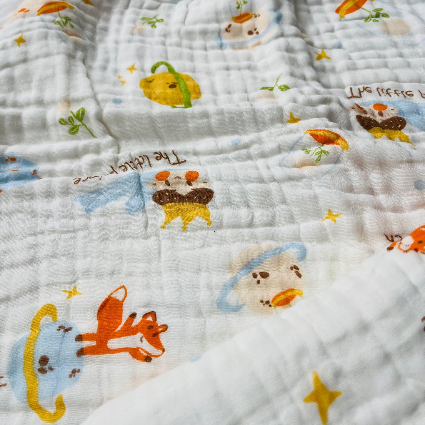 Baby Blanket | Organic Muslin Cotton - 6 Layered | Orange Sun & Fox