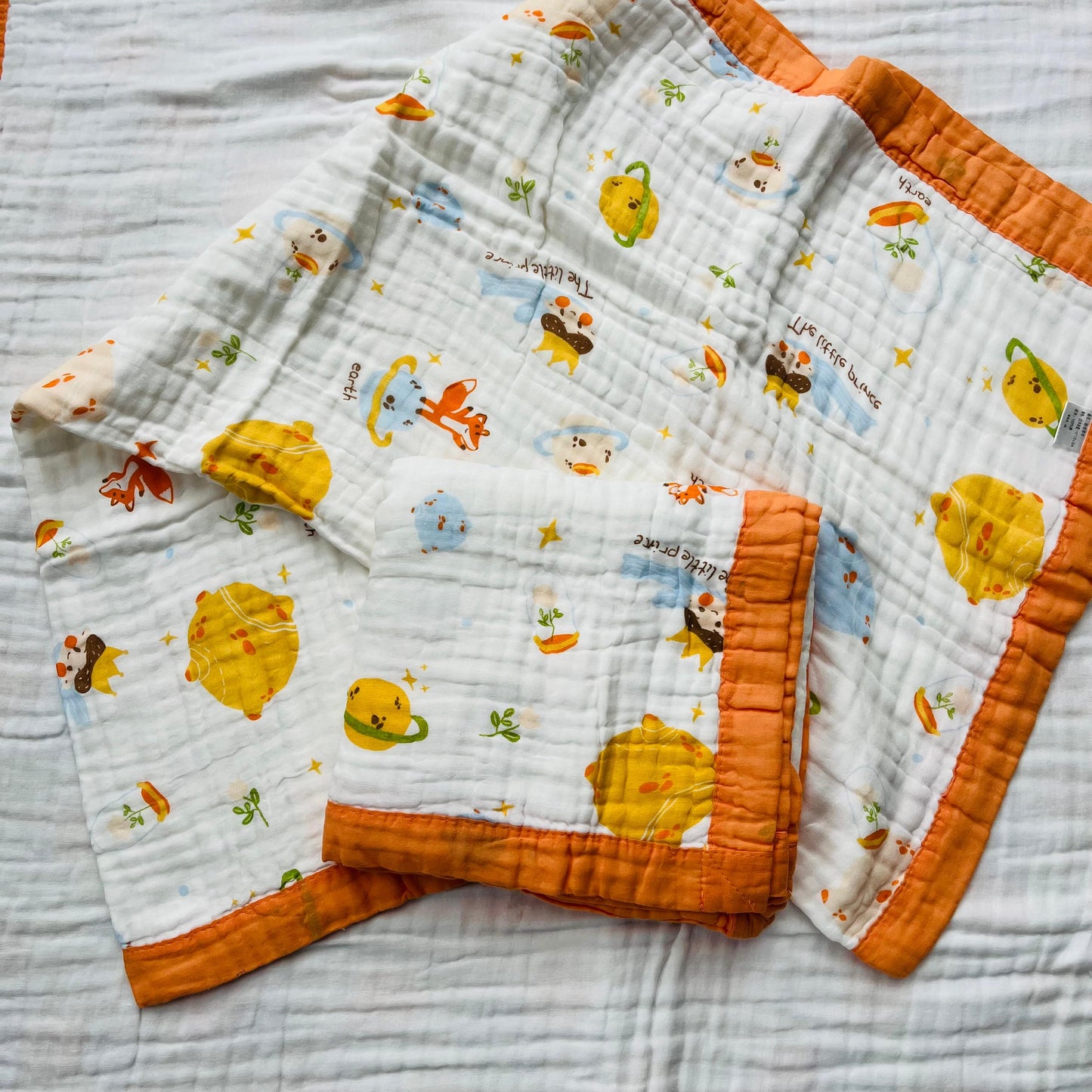 Baby Blanket | Organic Muslin Cotton - 6 Layered | Orange Sun & Fox