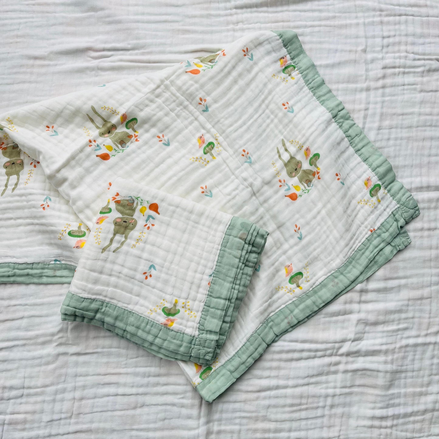 Baby Blanket | Organic Muslin Cotton - Multi-Layered | Little Bunny