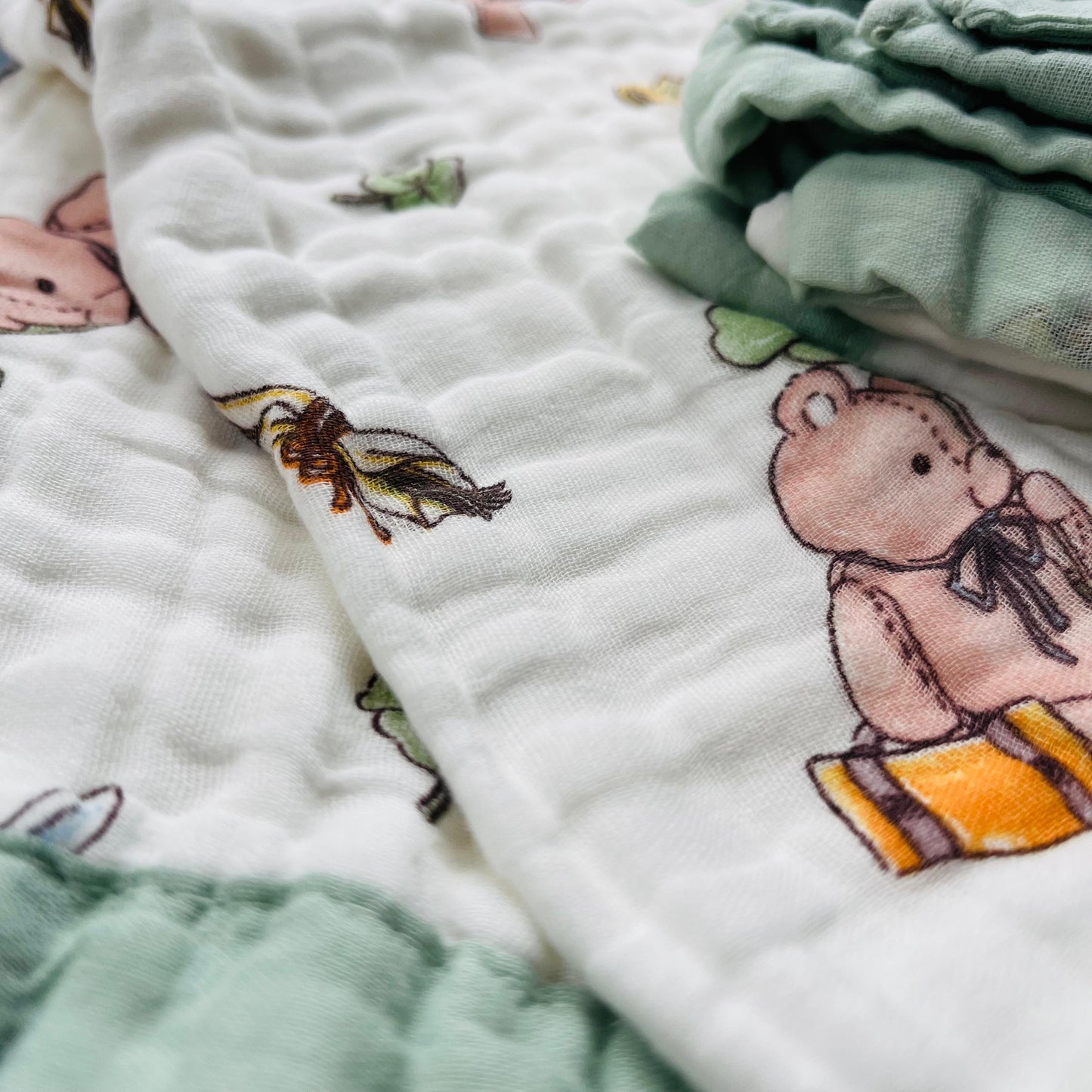 Baby Blanket | Organic Muslin Cotton - 6 -Layered | Office Bear