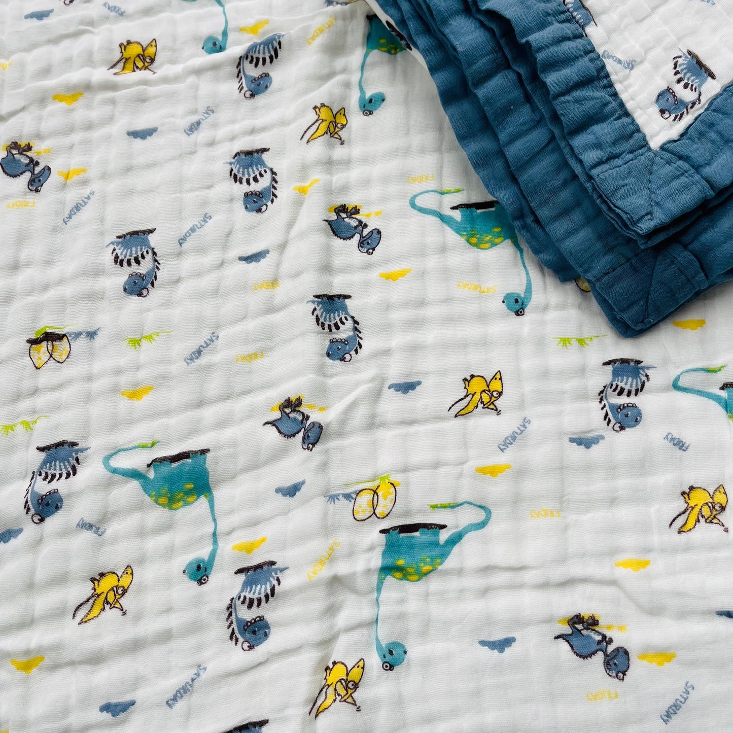 Baby Blanket | Organic Muslin Cotton - 6 -Layered | Dino Grey