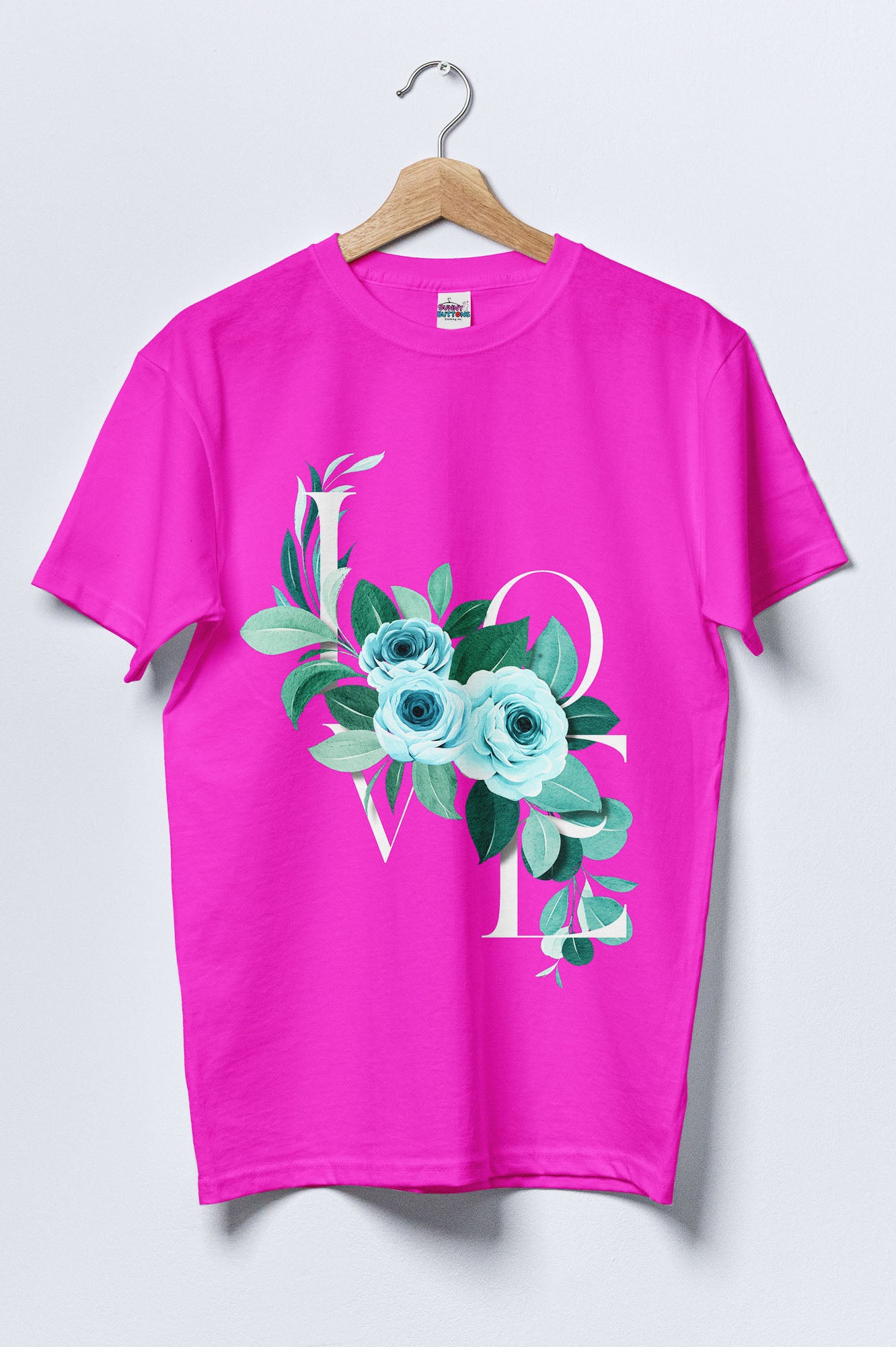 Women Cotton T-Shirt - LOVE Vintage Rose