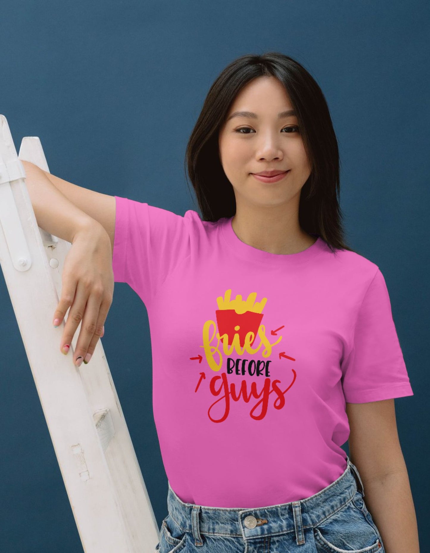 Women Cotton T-Shirt - Fries before Guys