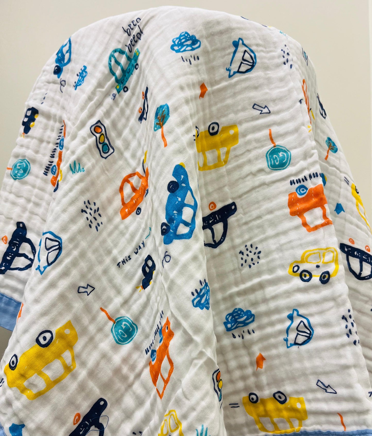 Baby Blanket | Organic Muslin Cotton - 6 Layered | Cars and Trucks
