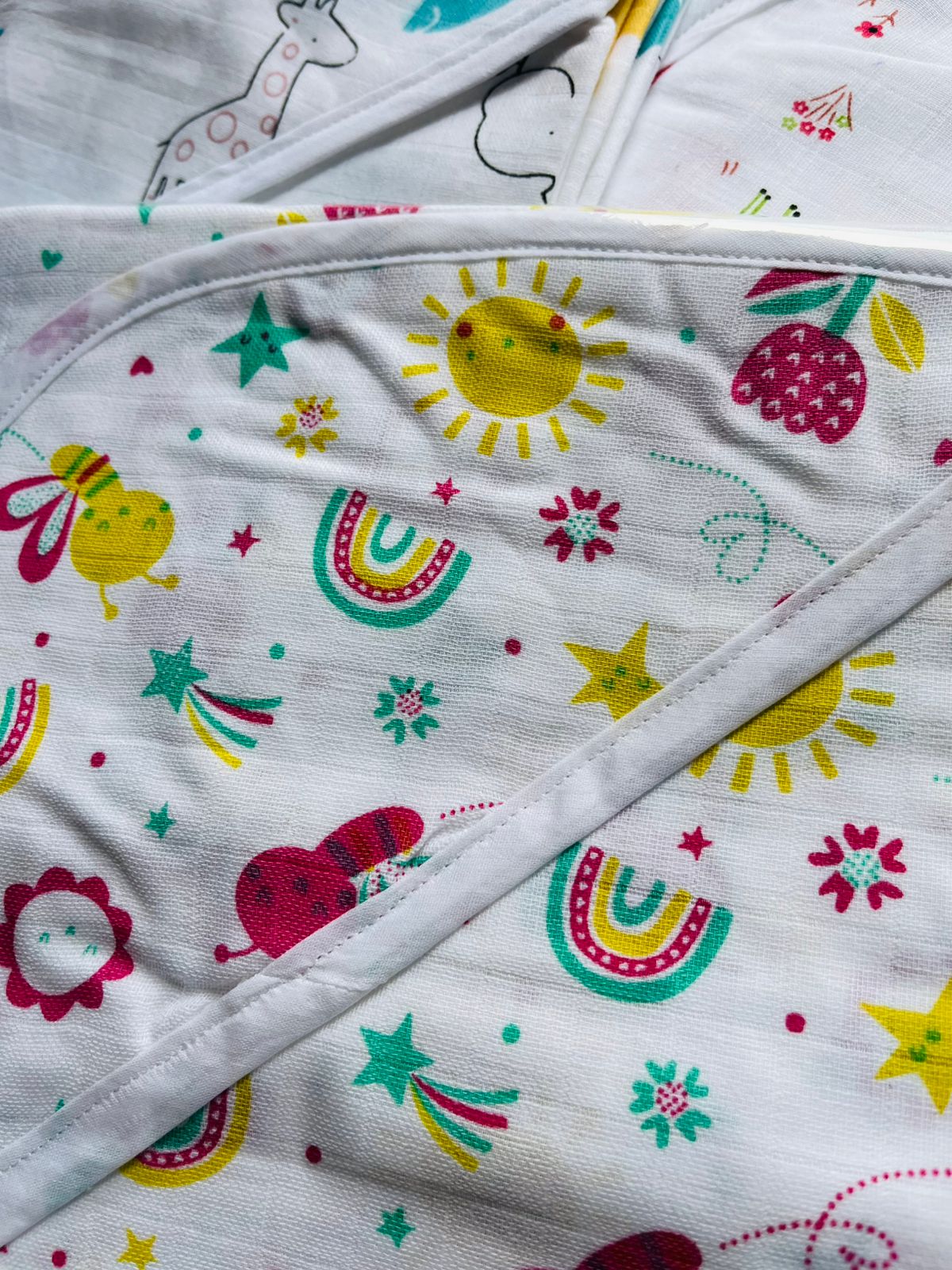 Muslin Hooded Baby Blanket/Towel | Organic | Pure Muslin | White, Assorted Designs