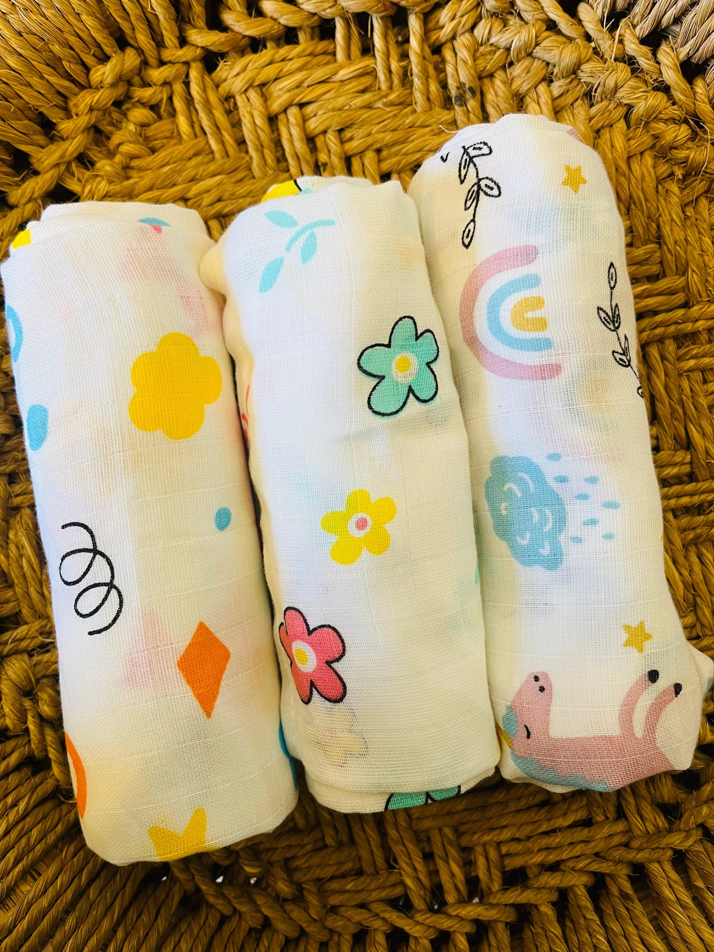 Organic Muslin Cotton Baby Towel | Set of 3 | Daisy Combo - 90 x 45 Cms