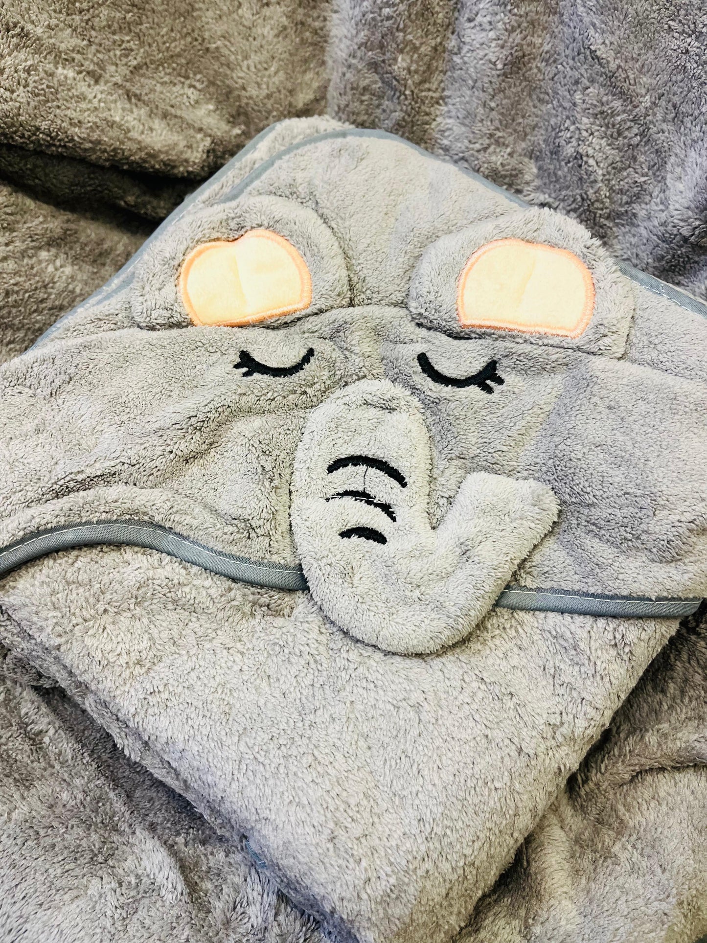 Grey Elephant | Microfibre Cotton Cap Towel | Cozy | Skin-Friendly | (0 Months to 24 Months)