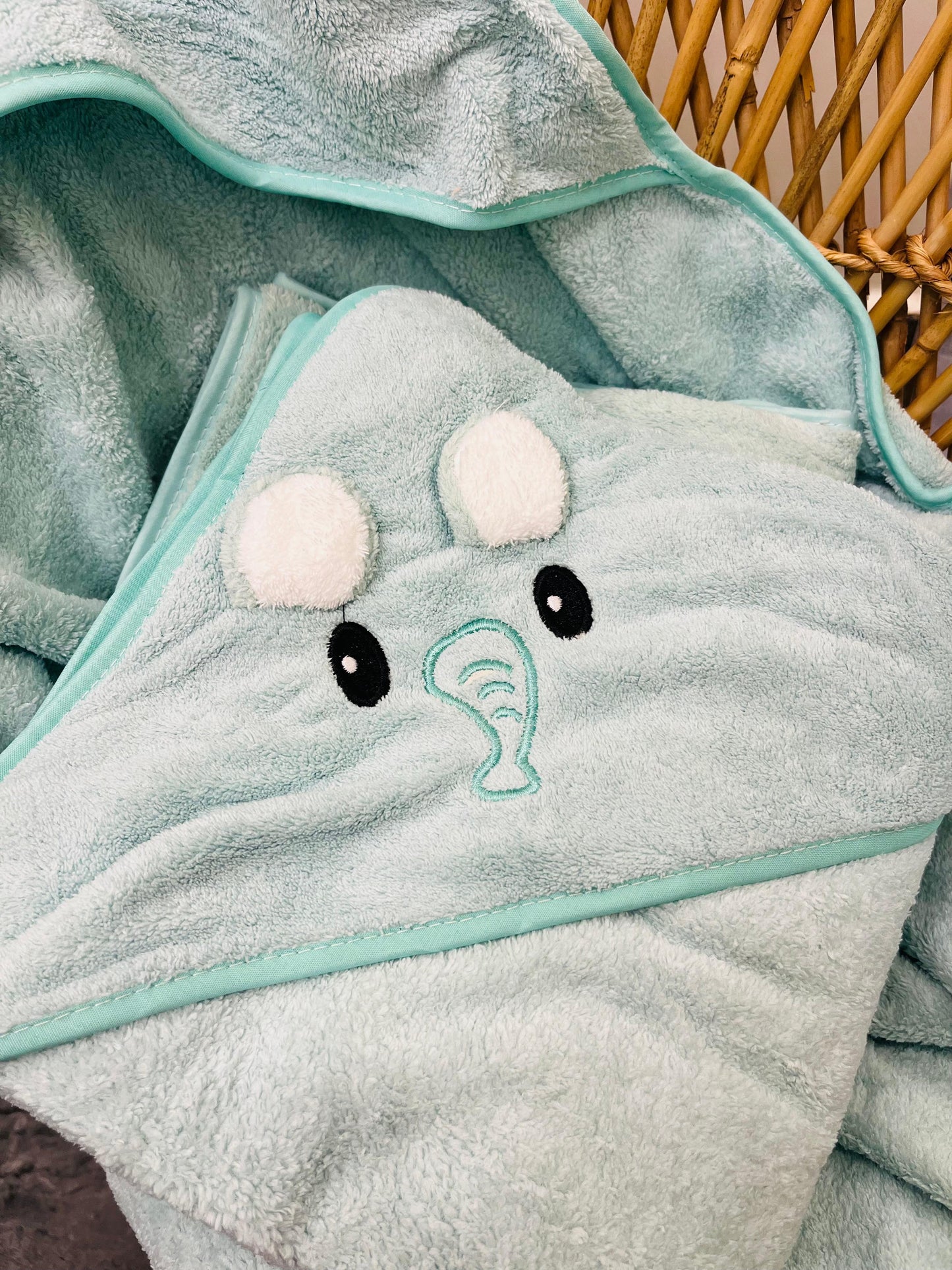 Green Elephant | Microfibre Cotton Cap Towel | Cozy | Skin-Friendly | (0 Months to 24 Months)