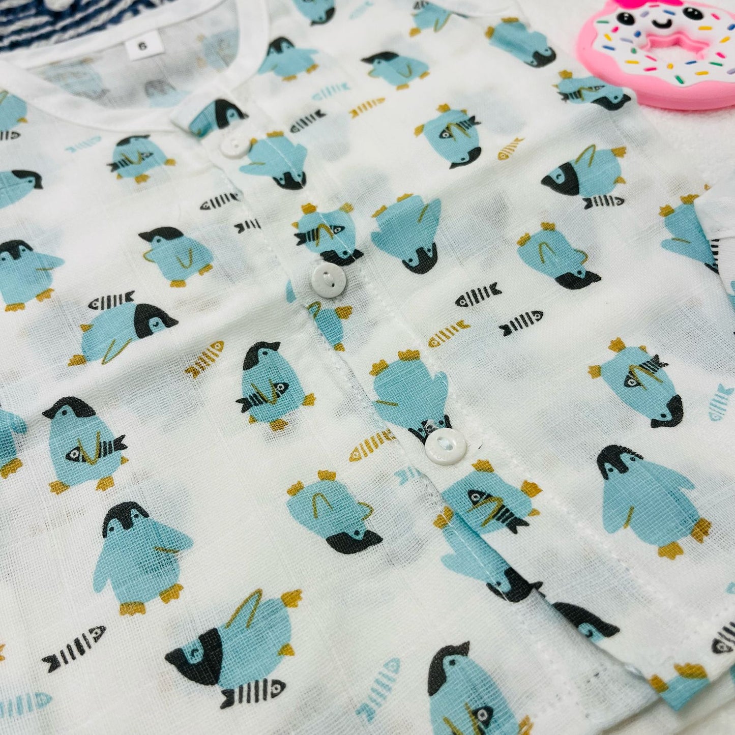 Pure Muslin Button Jabla & Padded Langot | 0-6 Months | Matching Set | Knot Padded Langot & Button Jabla | Penguins | Unisex
