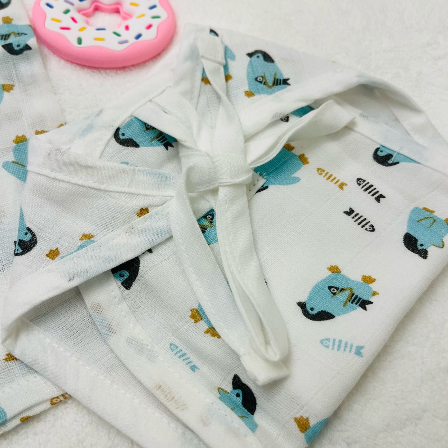 Pure Muslin Button Jabla & Padded Langot | 0-6 Months | Matching Set | Knot Padded Langot & Button Jabla | Penguins | Unisex