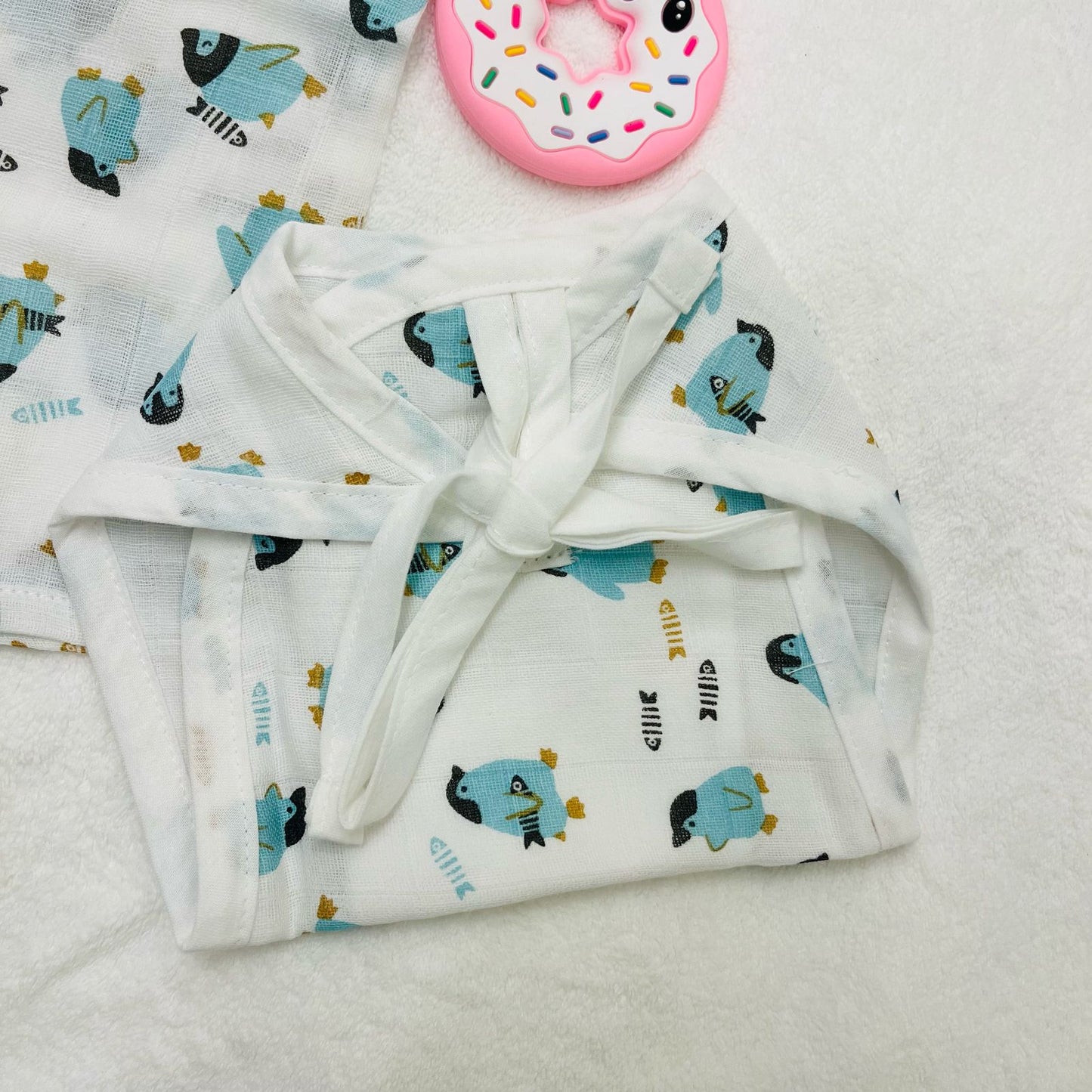 Pure Muslin Button Jabla & Padded Langot | 0-6 Months | Matching Set | Knot Padded Langot & Button Jabla | Penguins | Unisex