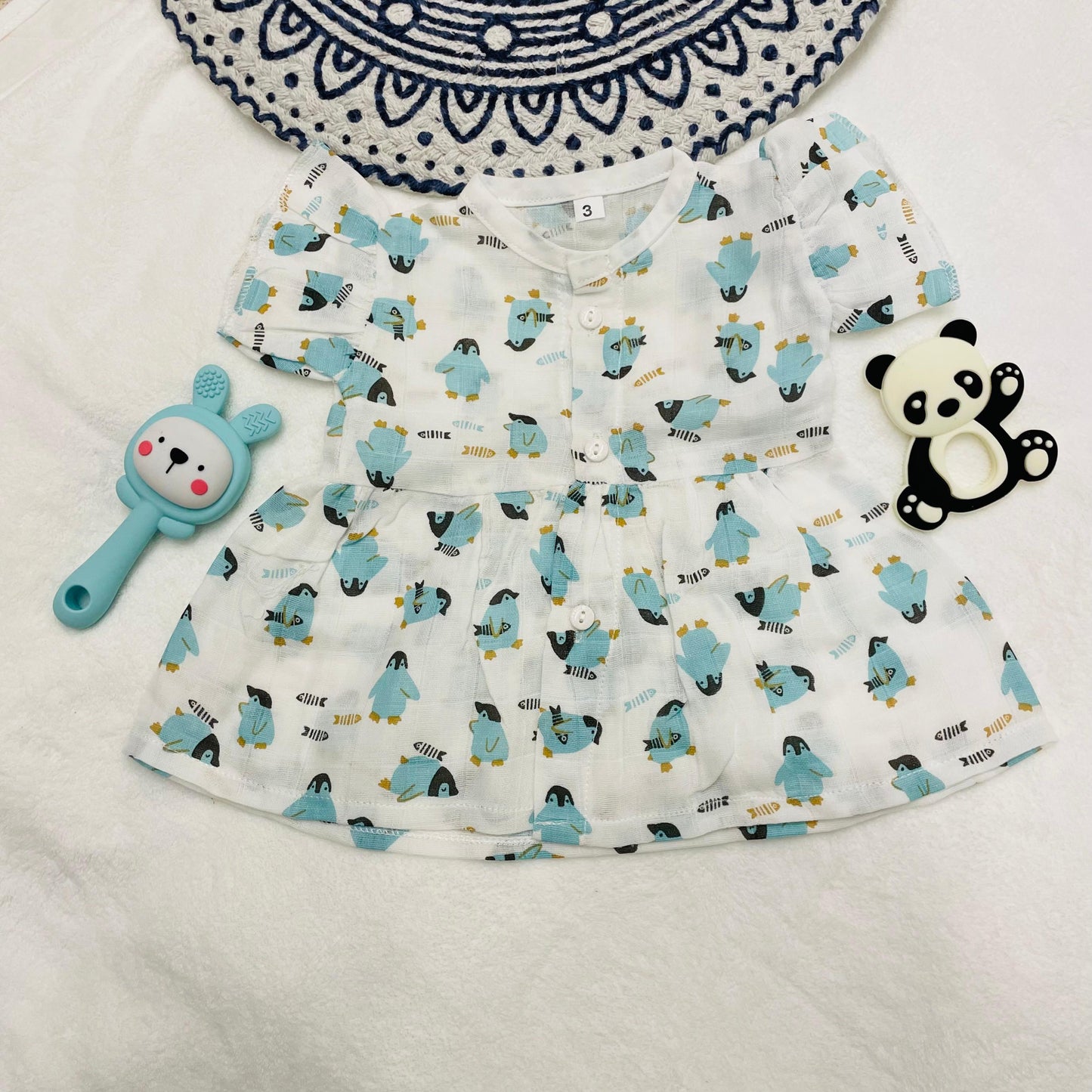 Frock | Pure Muslin | Button Type | 3 Months - 24 Months | Pure Muslin | Penguin