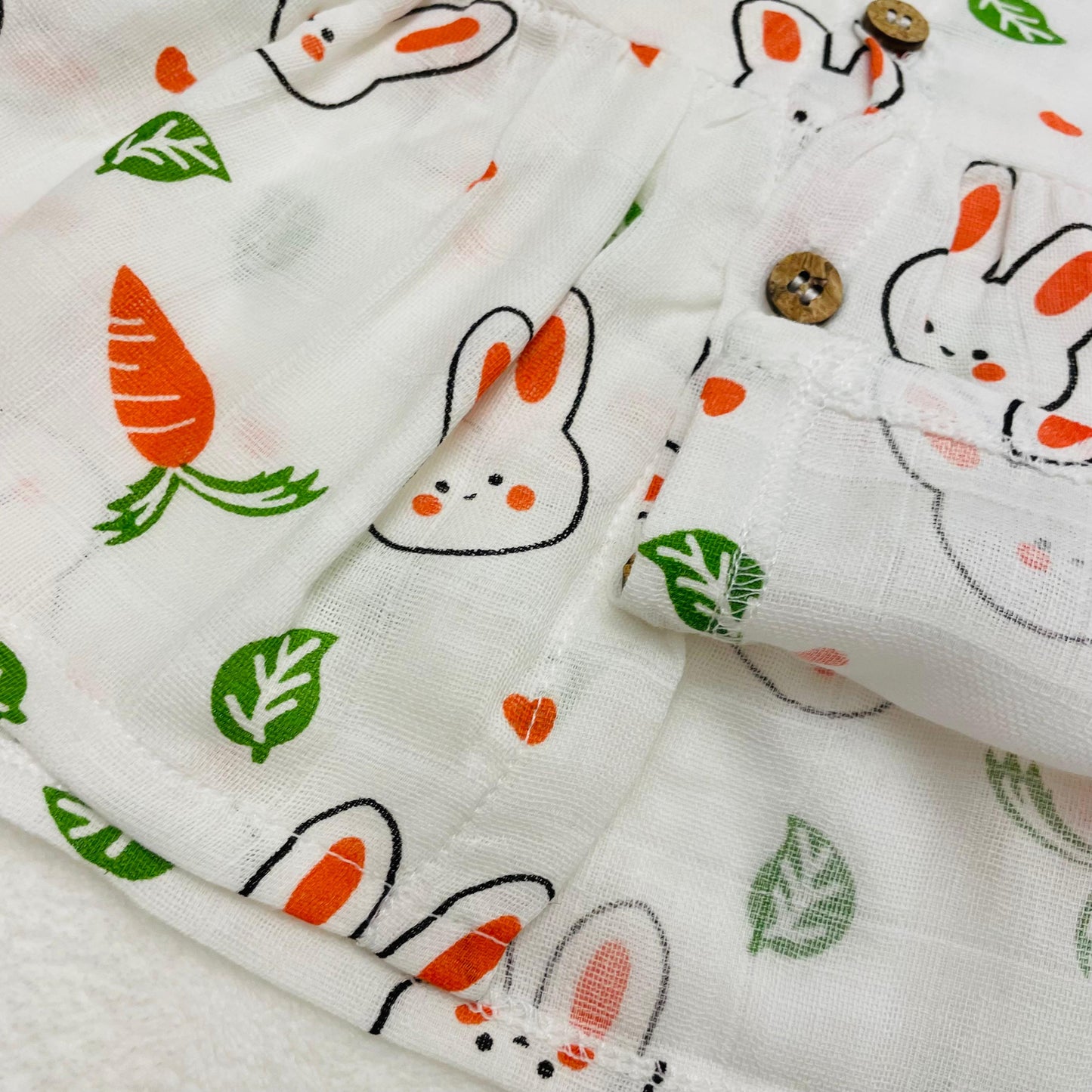 Frock | Pure Muslin | Button Type | 3 Months - 24 Months | Pure Muslin | Carrots & Bunnies