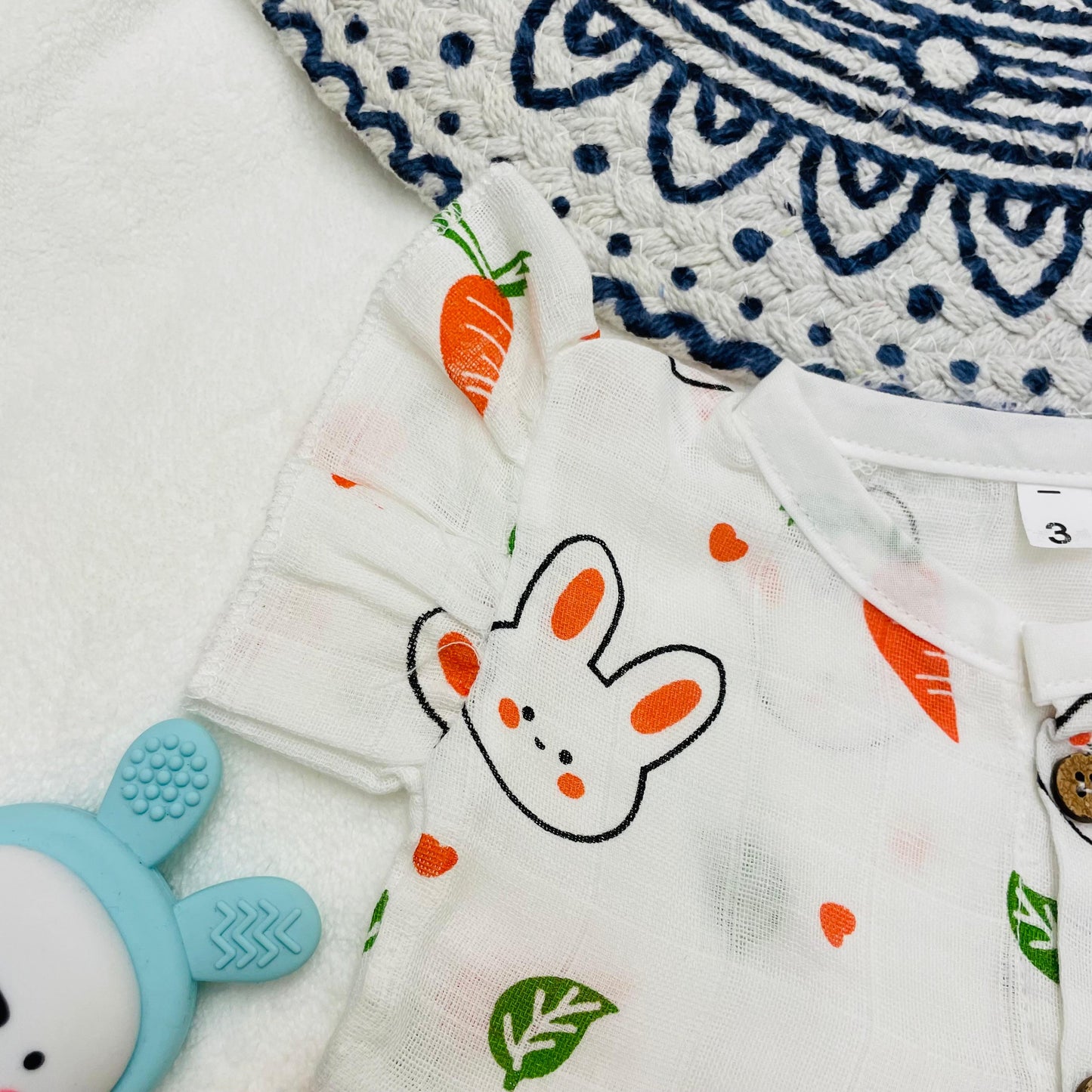 Frock | Pure Muslin | Button Type | 3 Months - 24 Months | Pure Muslin | Carrots & Bunnies
