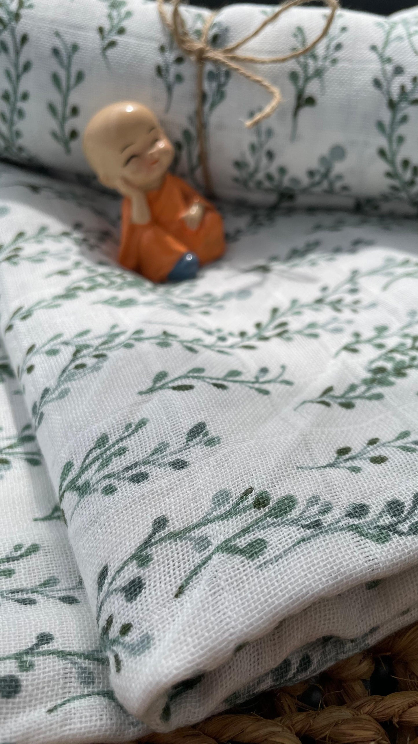 Premium Muslin Cotton Baby Swaddle cum Towel | 90 x 150 Cms | Beige Leaves